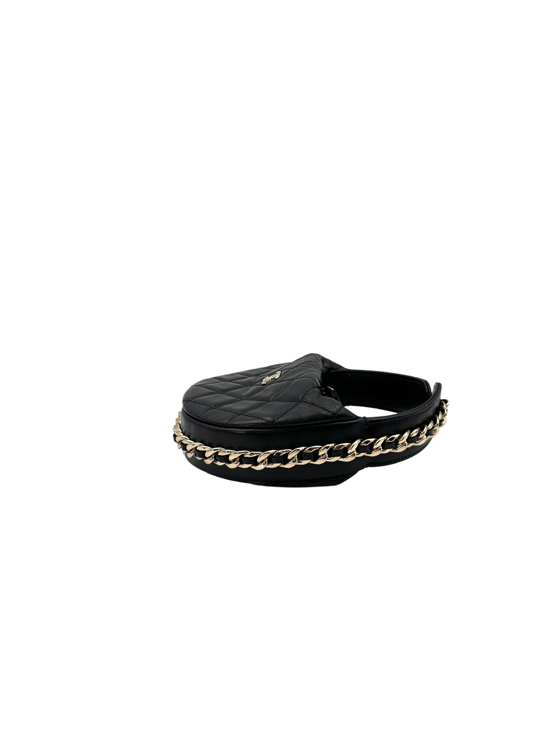 Chanel 23C Black Quilted Leather Chain Around Hobo Bag(T3***K8) CC1767