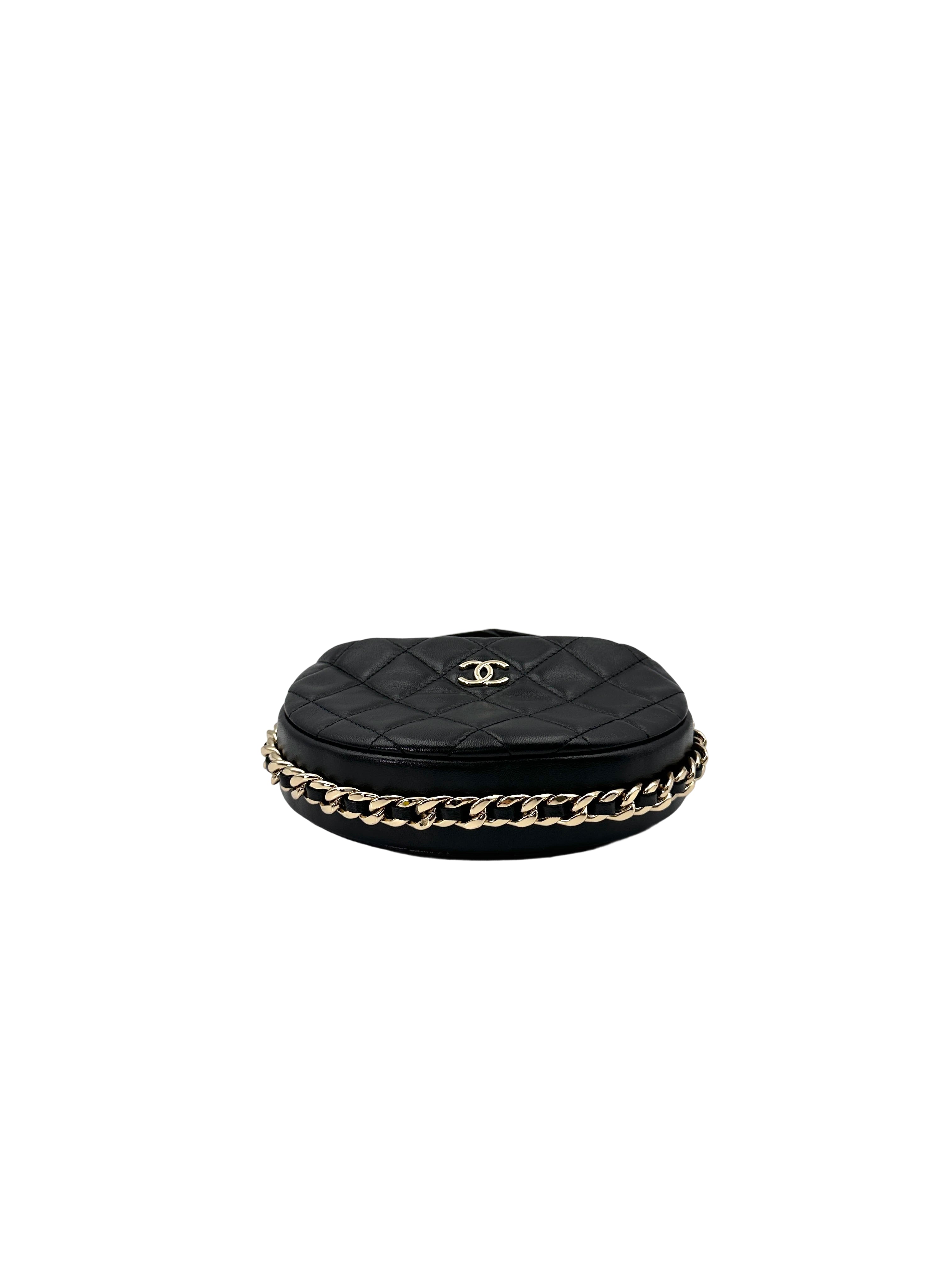 Chanel 23C Black Quilted Leather Chain Around Hobo Bag(T3***K8) CC1767
