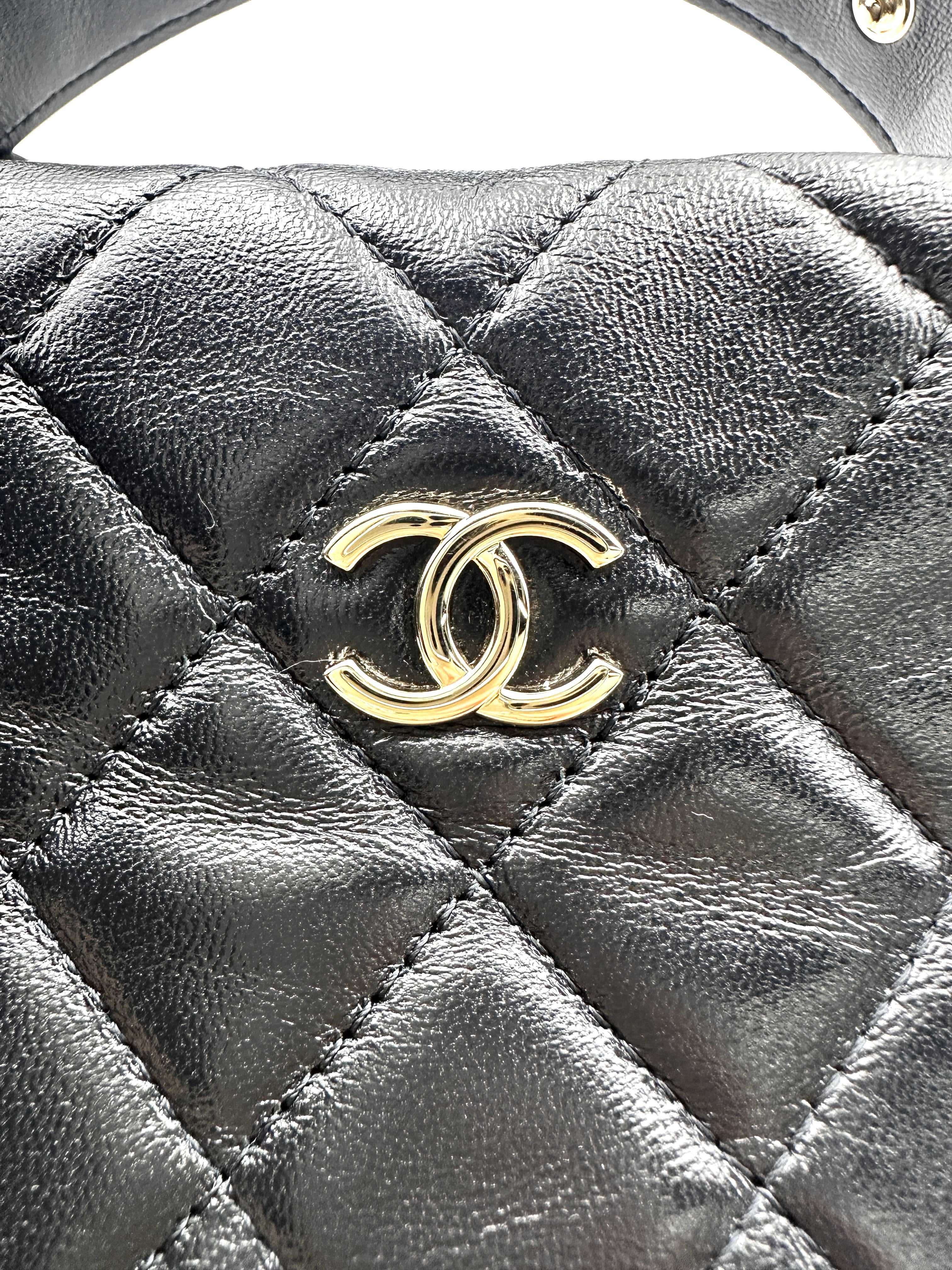 Chanel 23C Black Quilted Leather Chain Around Hobo Bag(T3***K8) CC1767