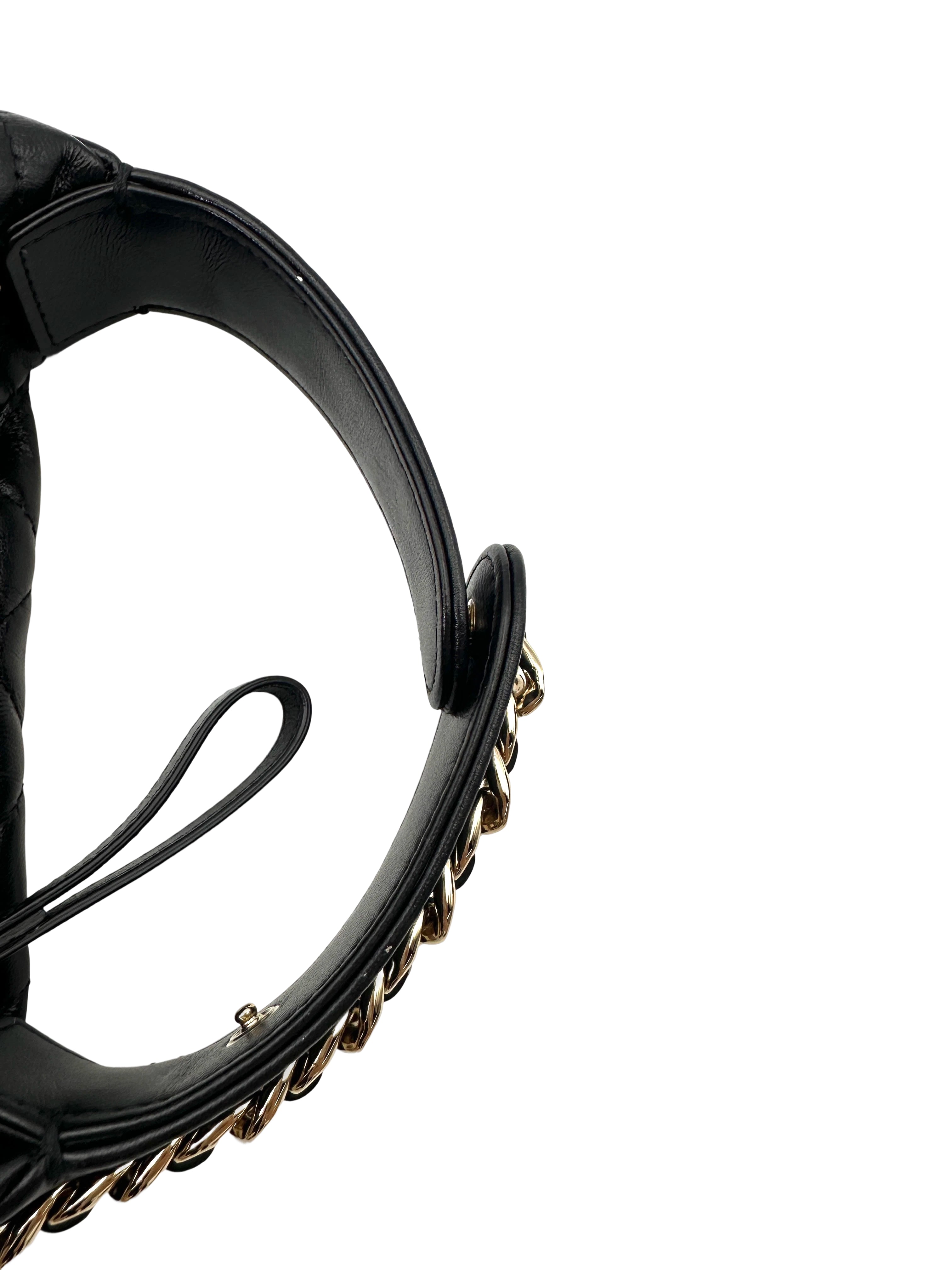 Chanel 23C Black Quilted Leather Chain Around Hobo Bag(T3***K8) CC1767