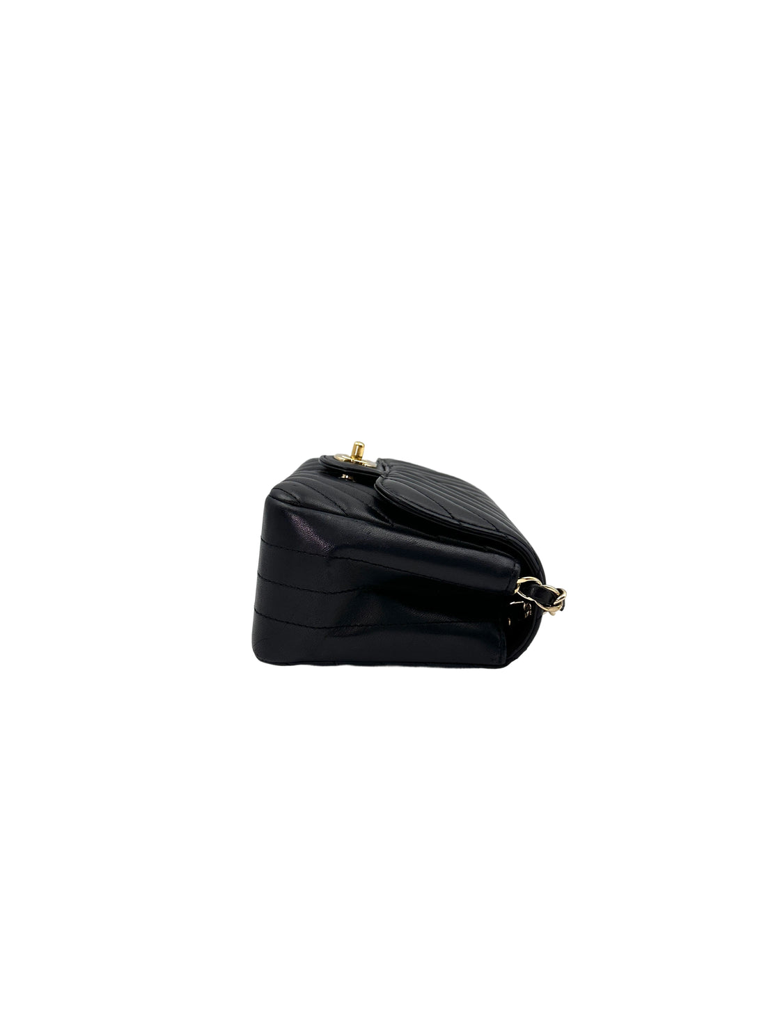 Chanel Mini Square Black Chevron Quilted Leather Flap Bag With Gold Buckle(23***06) CC1768