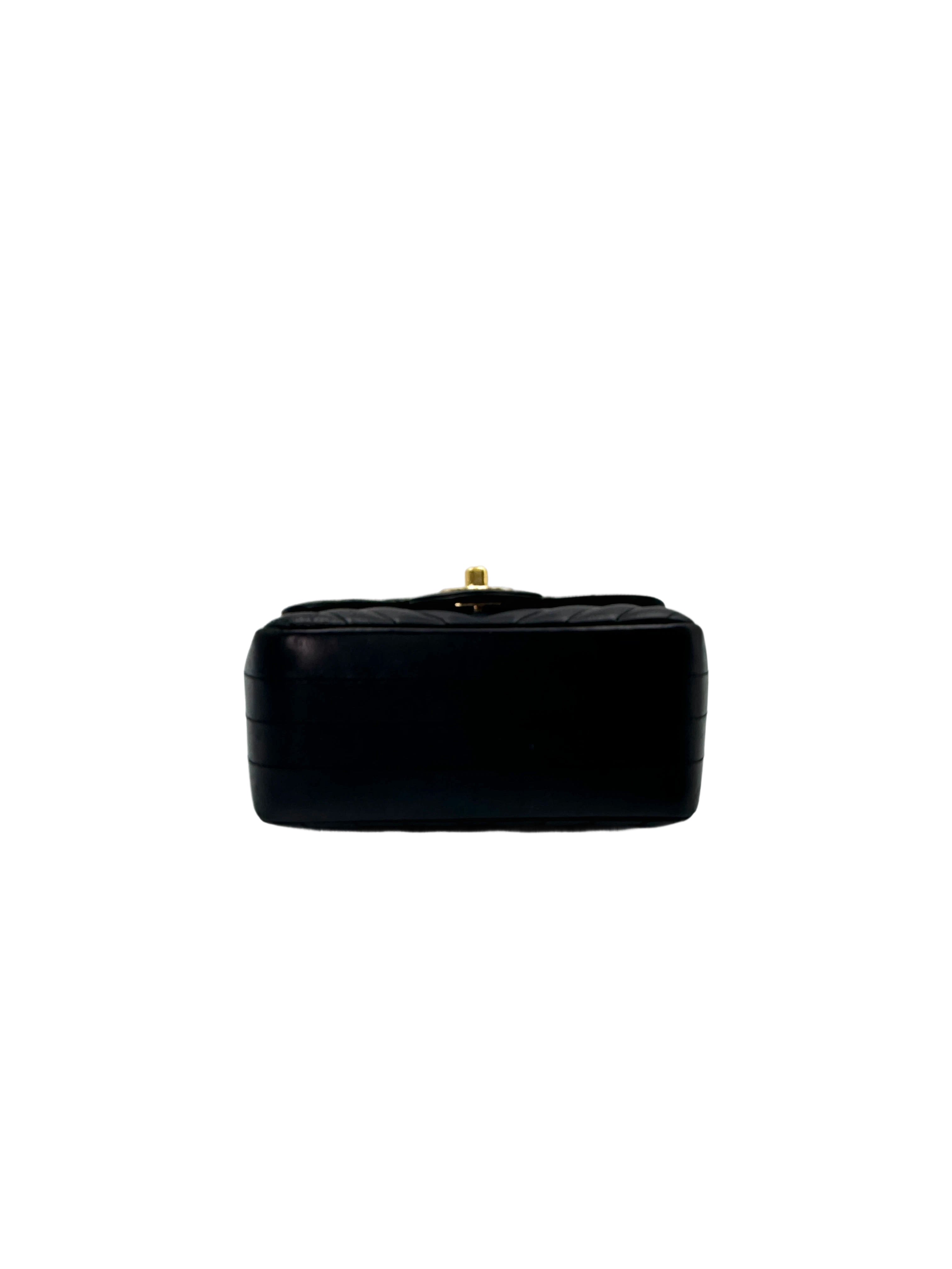 Chanel Mini Square Black Chevron Quilted Leather Flap Bag With Gold Buckle(23***06) CC1768