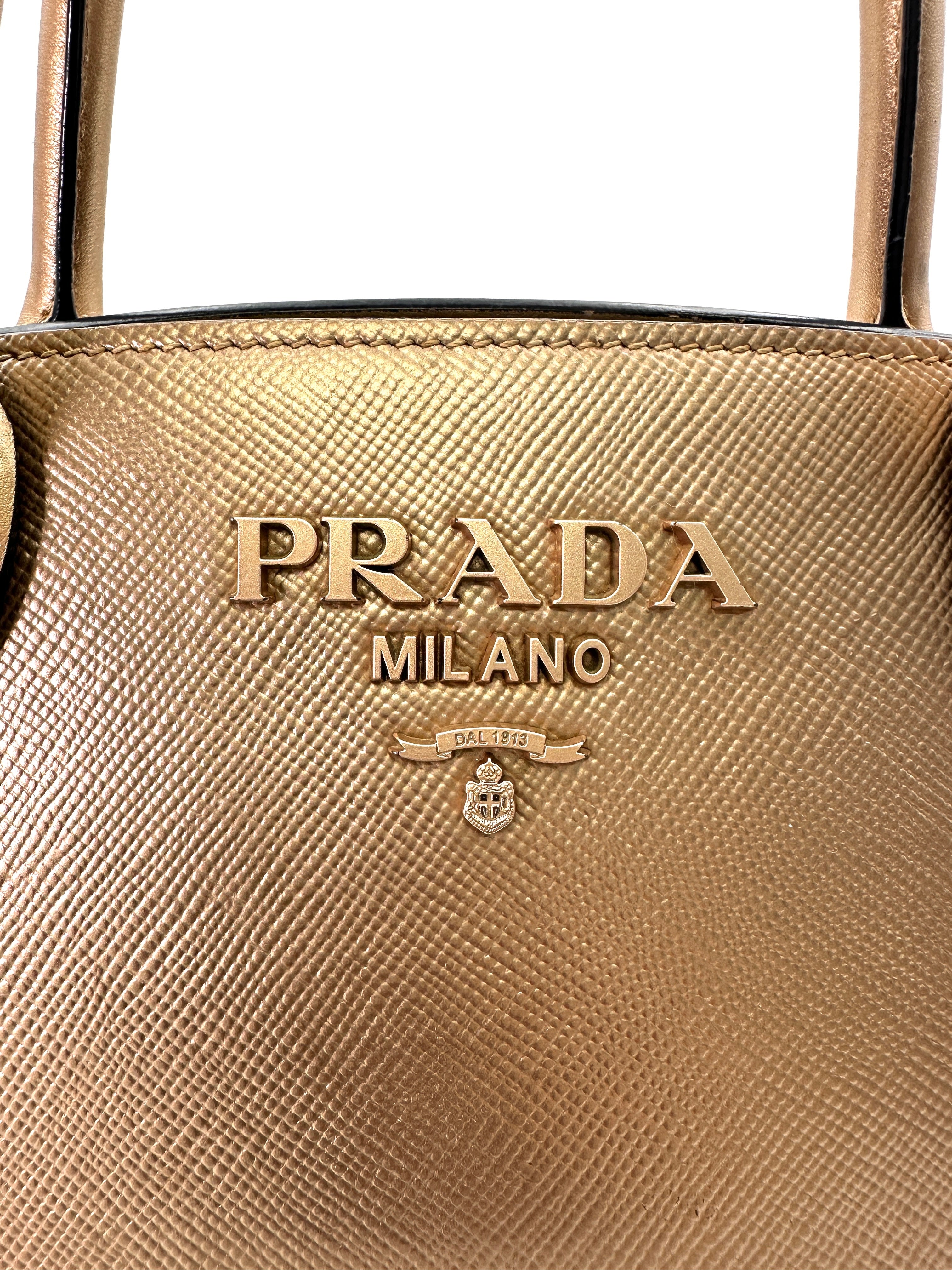 Prada Monochrome Beige Saffiano Leather Handle Bag PR263