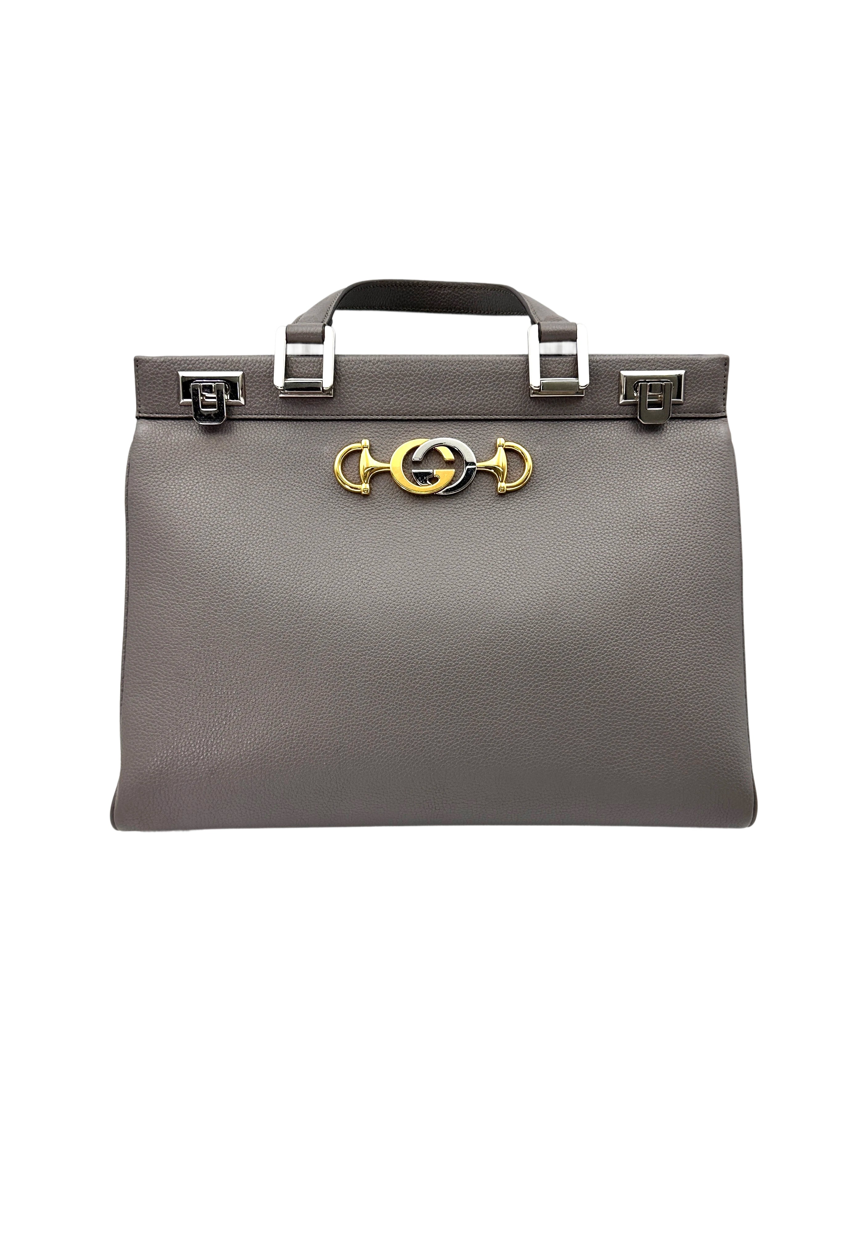 Gucci Zumi Grey Leather Handle Bag GG843