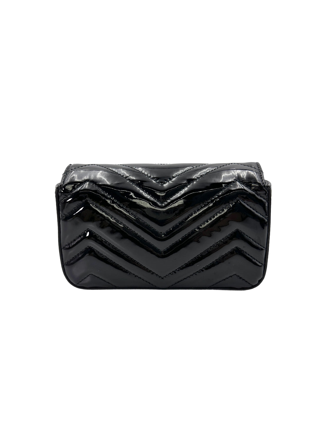 Gucci GG Marmont Black Chevron Patent Matelasse Leather Shoulder Bag GG842