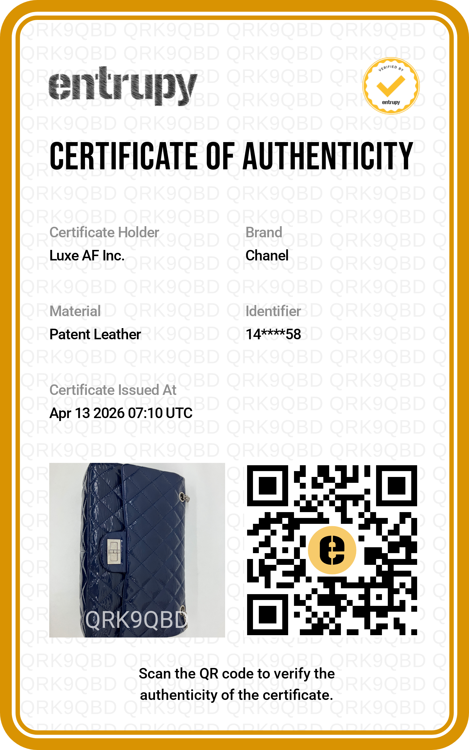 Chanel 2.55 Reissue Navy Quiltted Patent Leather Flap Bag(14***58) CC1771
