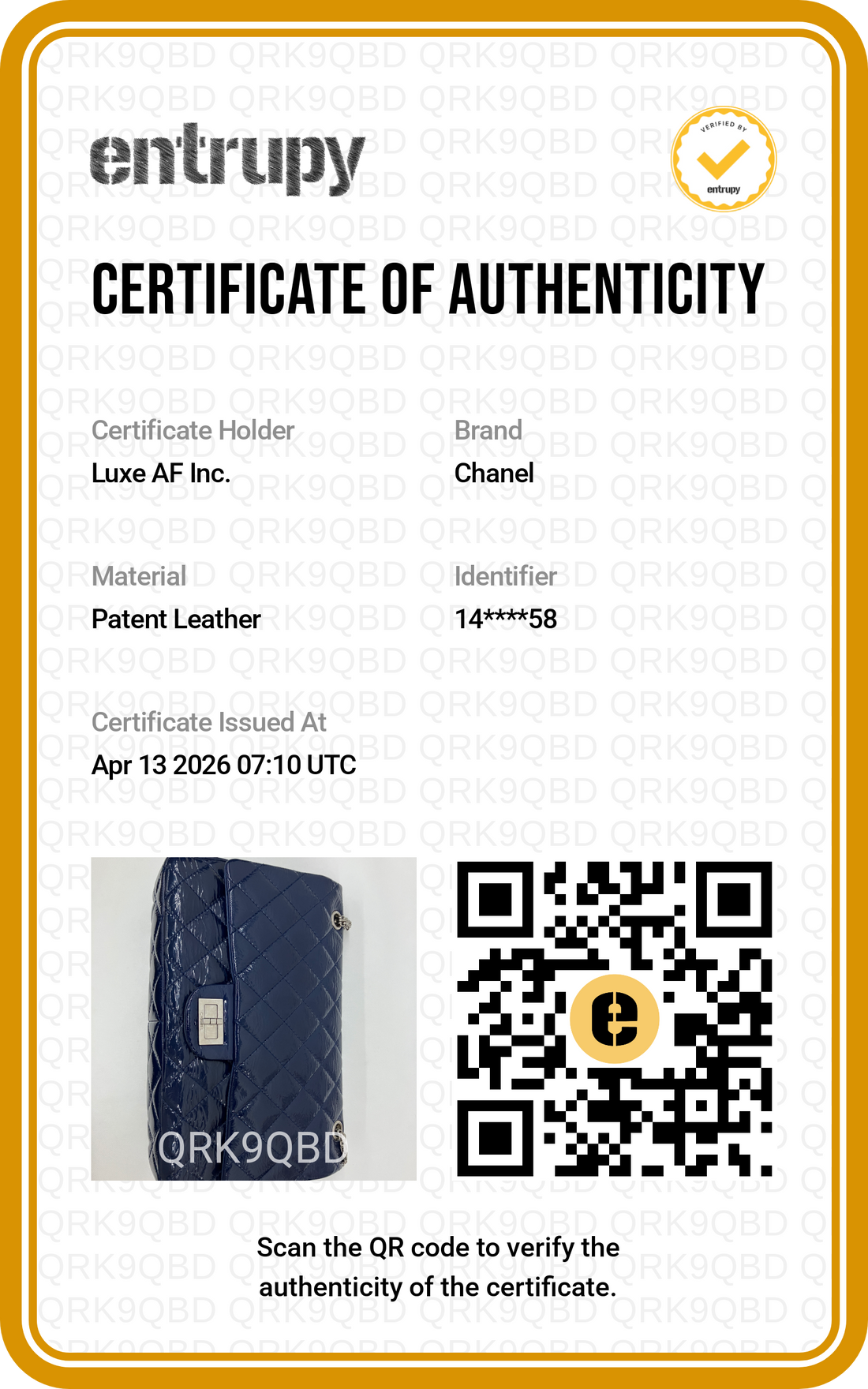 Chanel 2.55 Reissue Navy Quiltted Patent Leather Flap Bag(14***58) CC1771