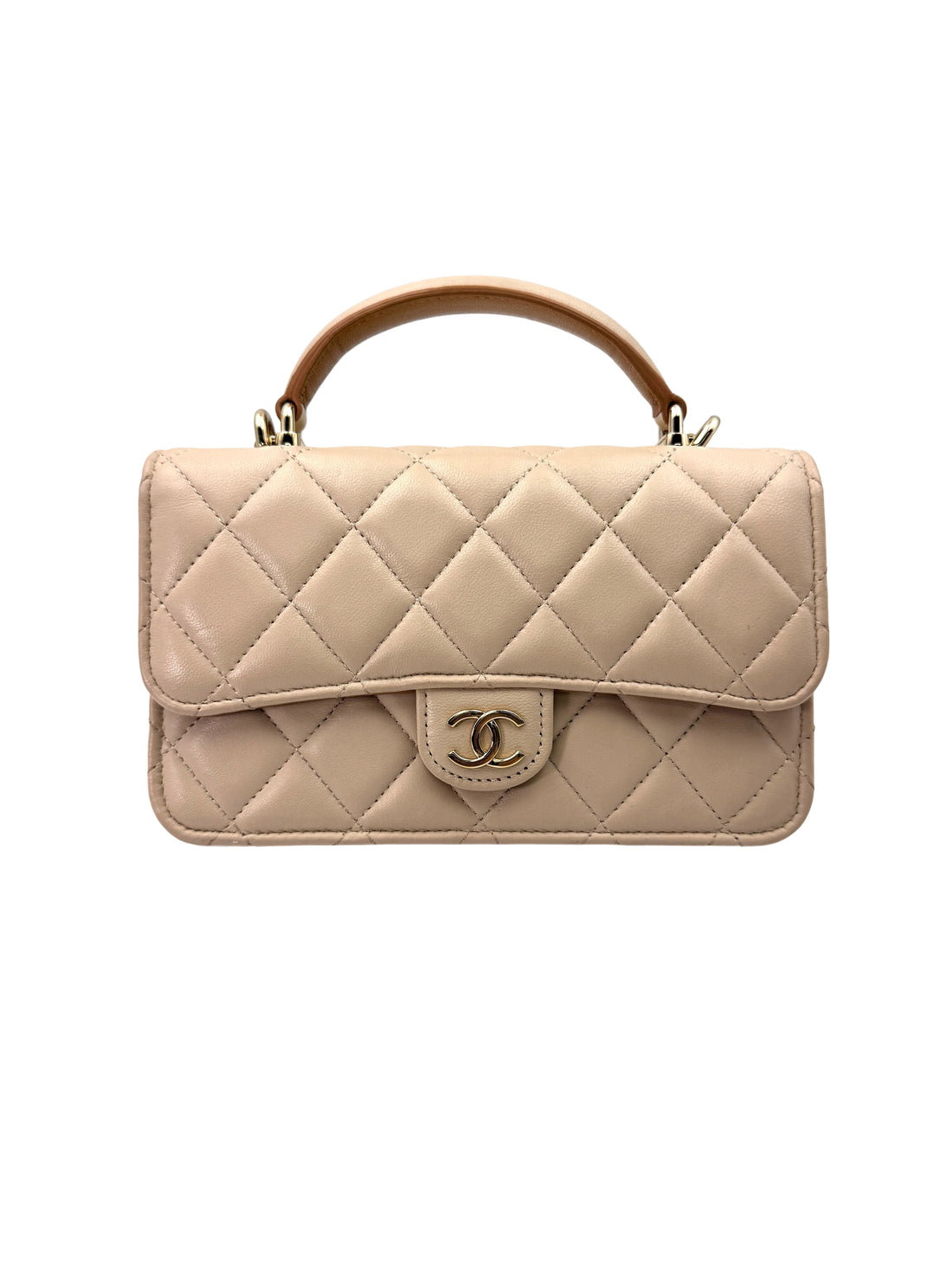 Chanel Beige Quilted Leather Top Handle Wallet On Chain(UN***LJ) IRIS162