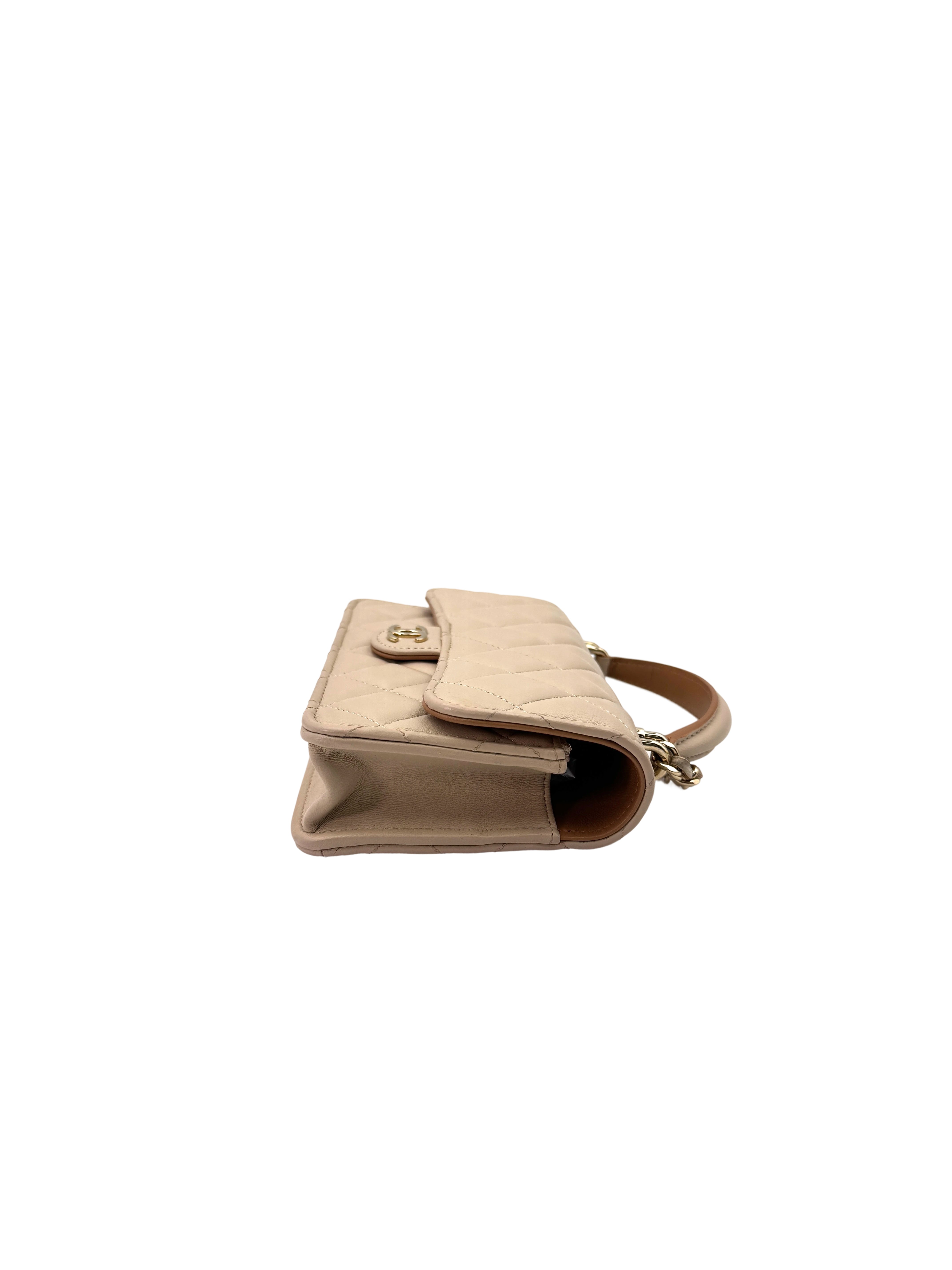 Chanel Beige Quilted Leather Top Handle Wallet On Chain(UN***LJ) IRIS162