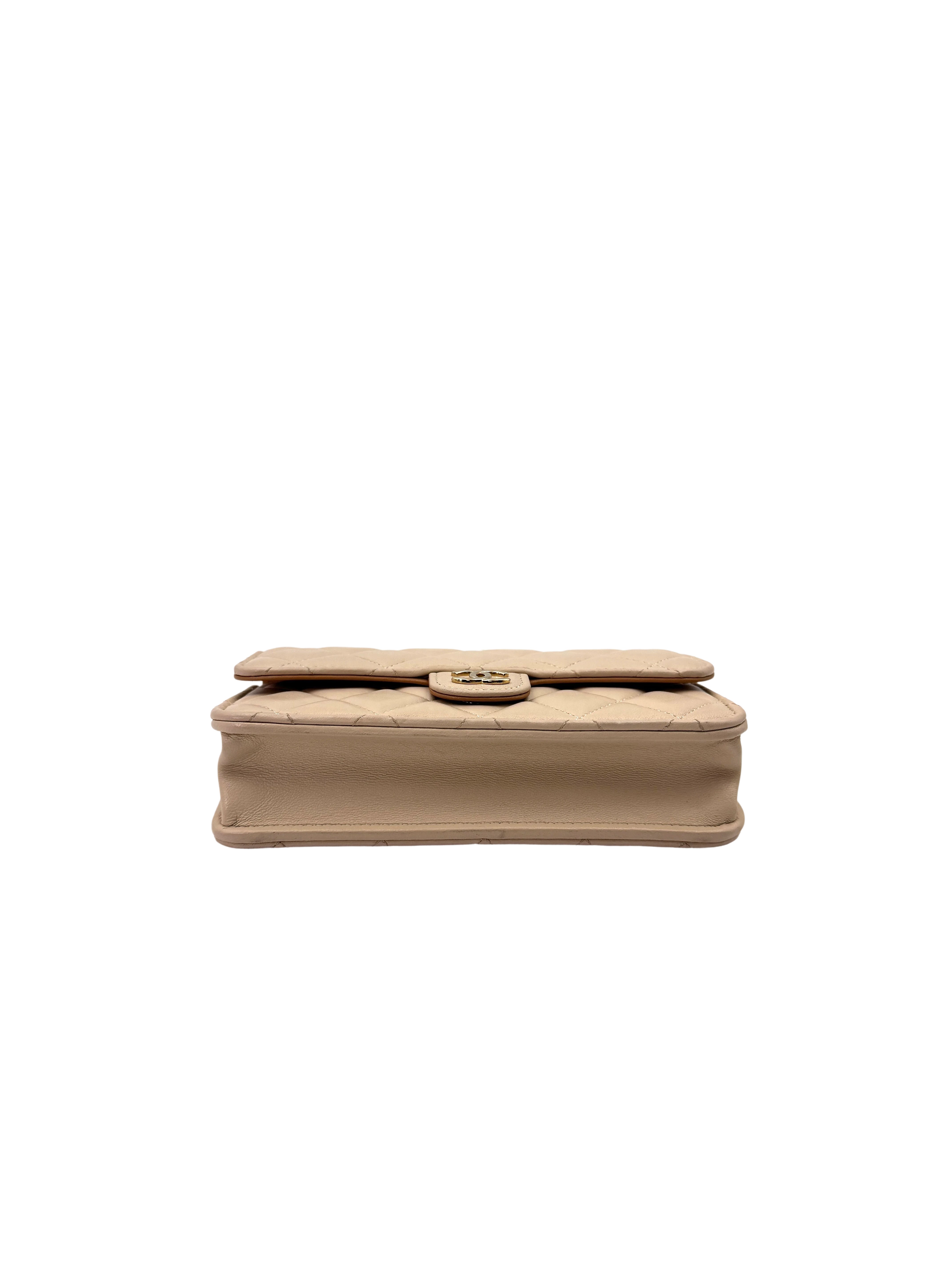 Chanel Beige Quilted Leather Top Handle Wallet On Chain(UN***LJ) IRIS162
