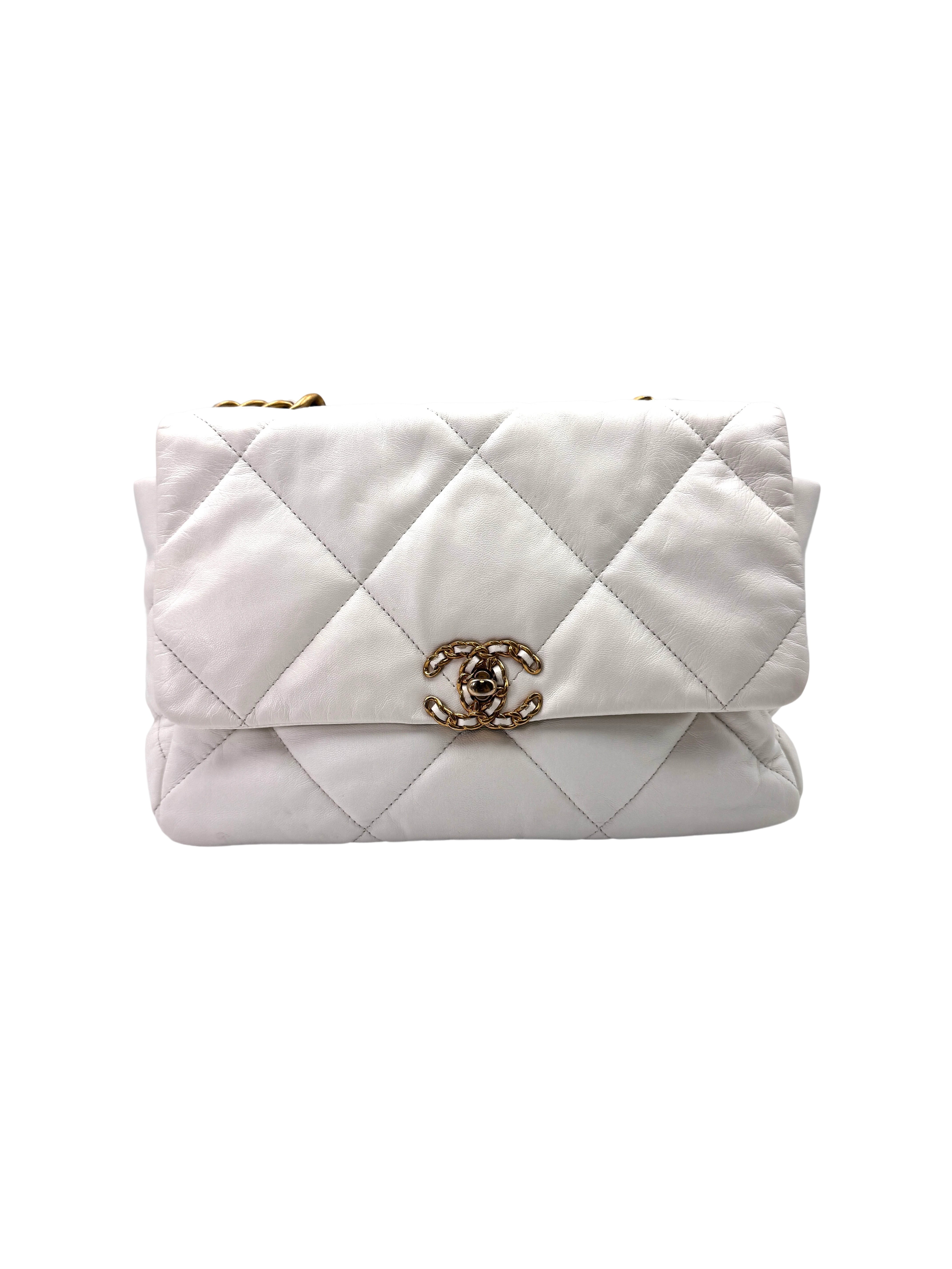 Chanel 21C 19Bag White Quilted Lambskin Flap Bag With Gold Hardware(30***17) CC1774