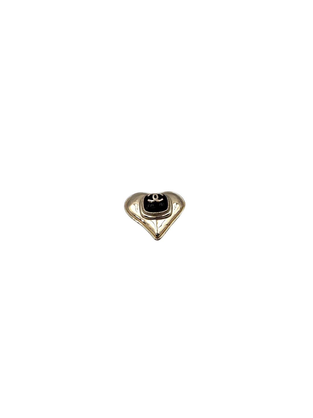 Chanel 21K Black/Gold Metal CC Heart Brooch CC1772