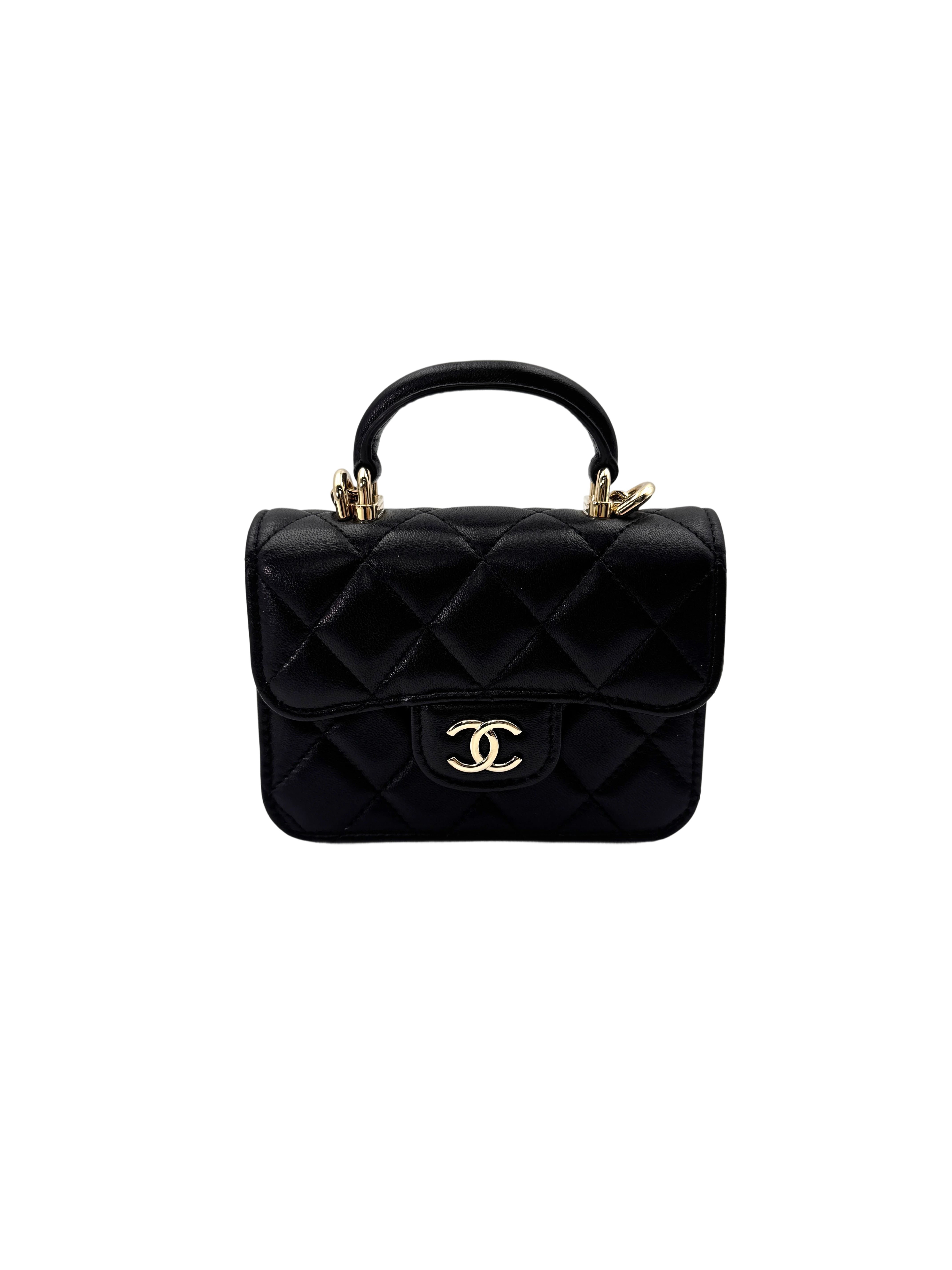 Chanel Black Quilted Lambskin Mini Top Handle Flap Bag(31***89) CC1773