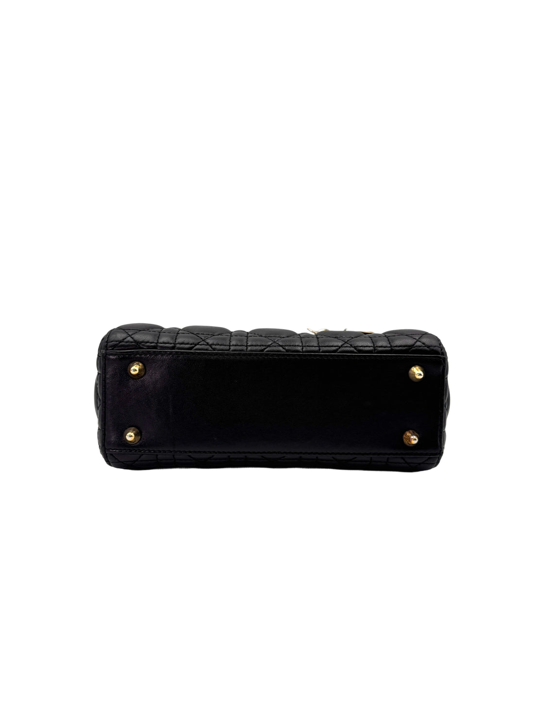 Christian Dior Lady Dior Black Cannage Leather Handle Bag Silver Charms DR673