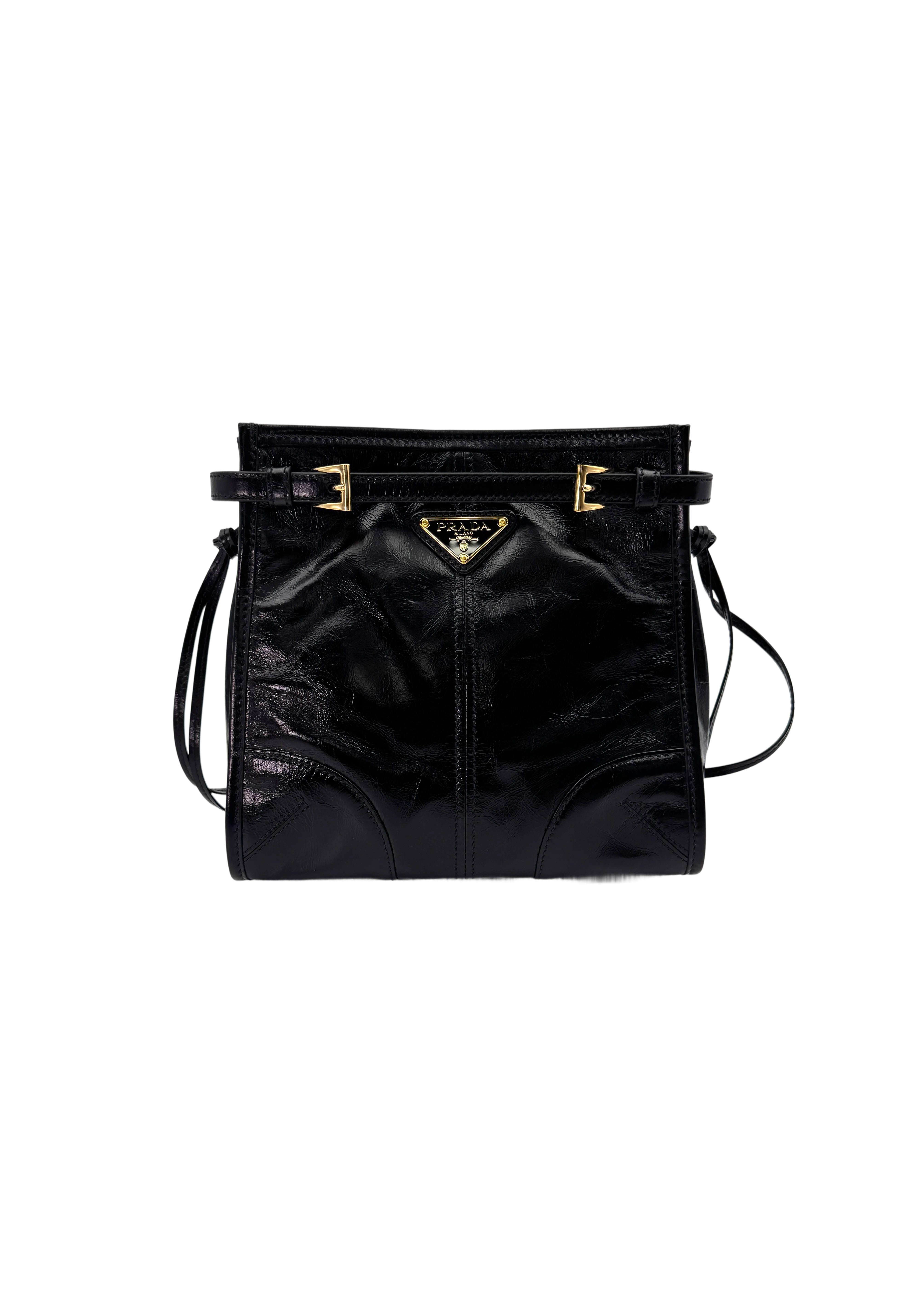 Prada Bonnie Black Glossy Lambskin Shoulder Bag