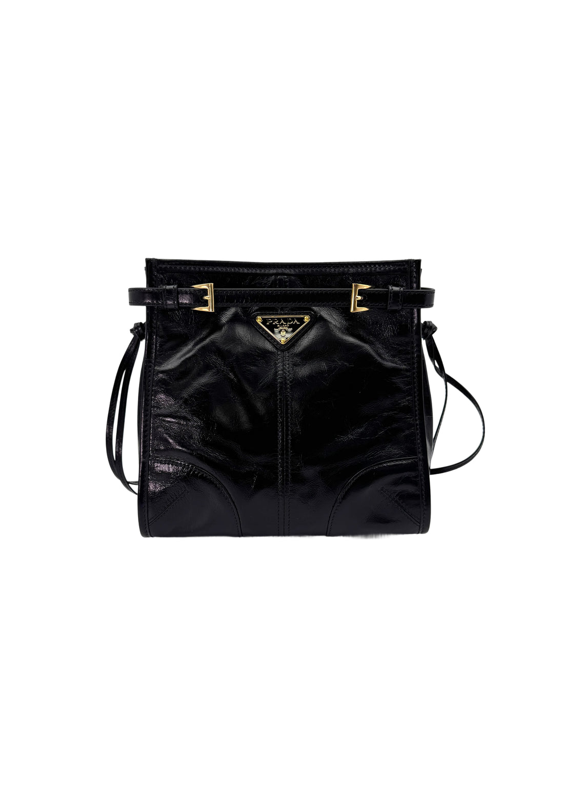 Prada Bonnie Black Glossy Lambskin Shoulder Bag