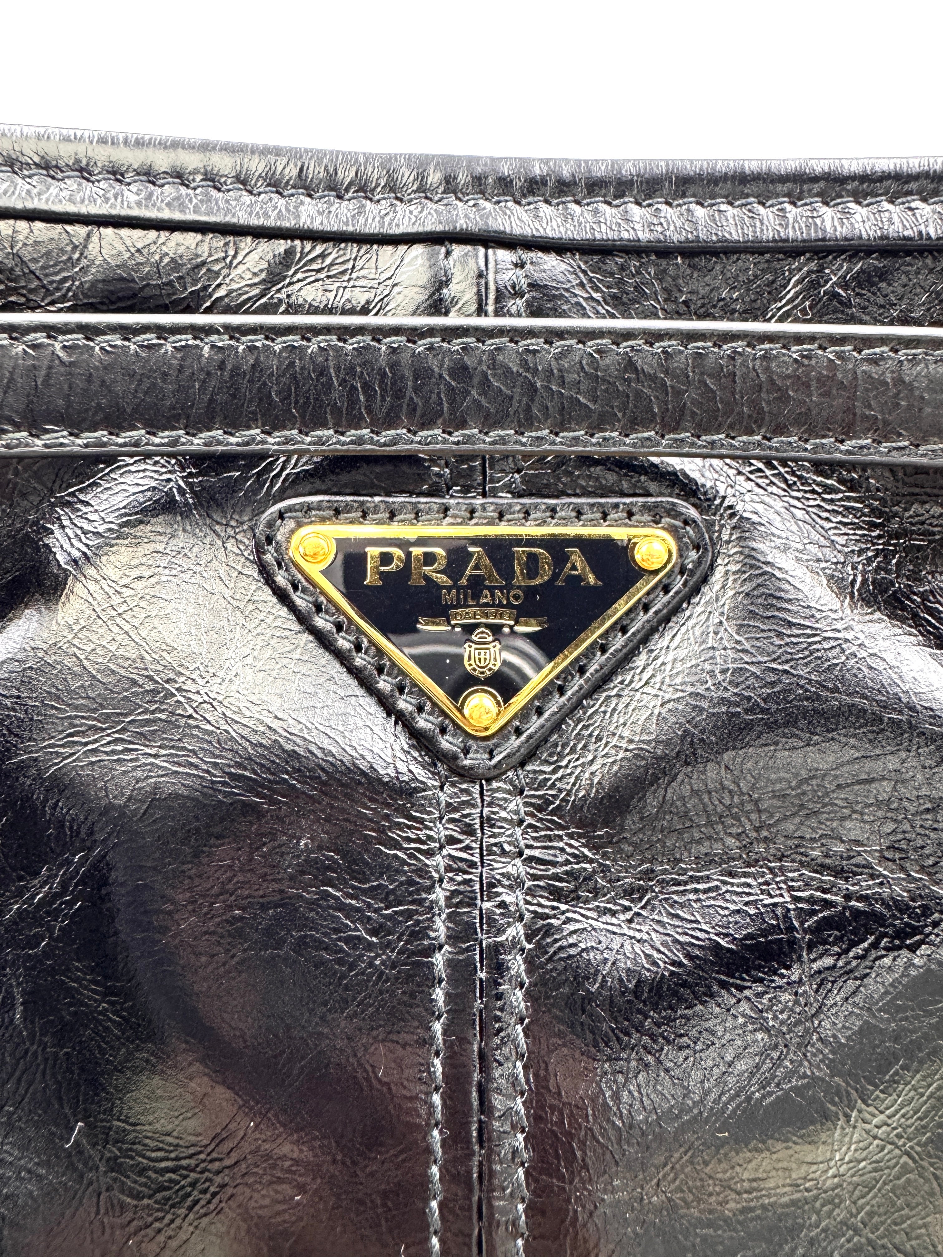 Prada Bonnie Black Glossy Lambskin Shoulder Bag