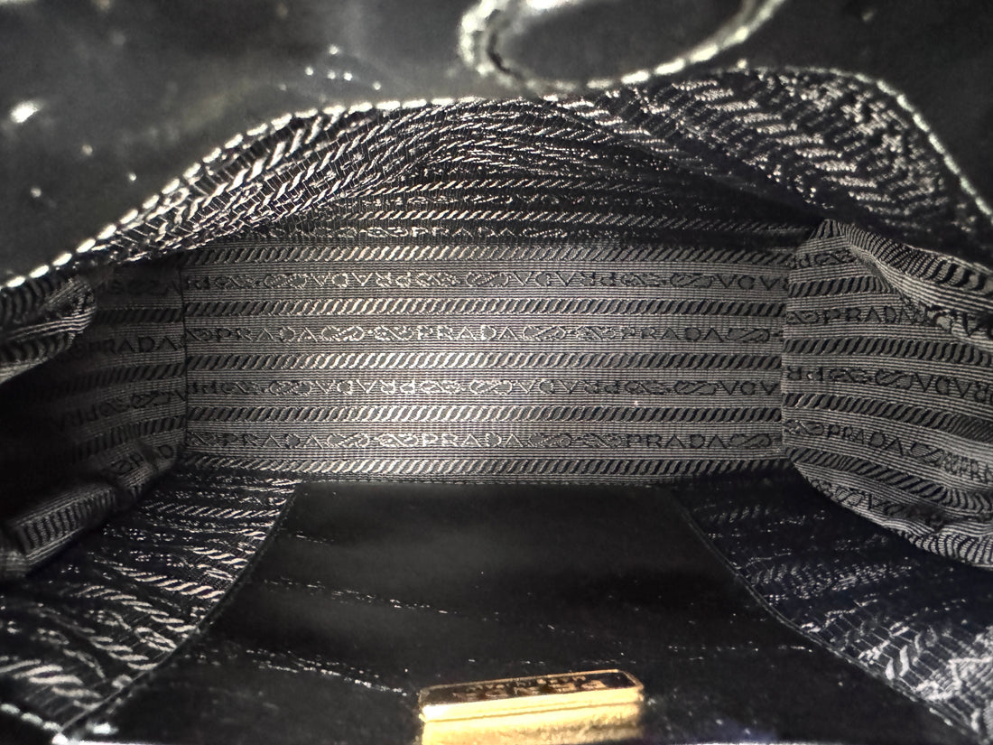 Prada Bonnie Black Glossy Lambskin Shoulder Bag