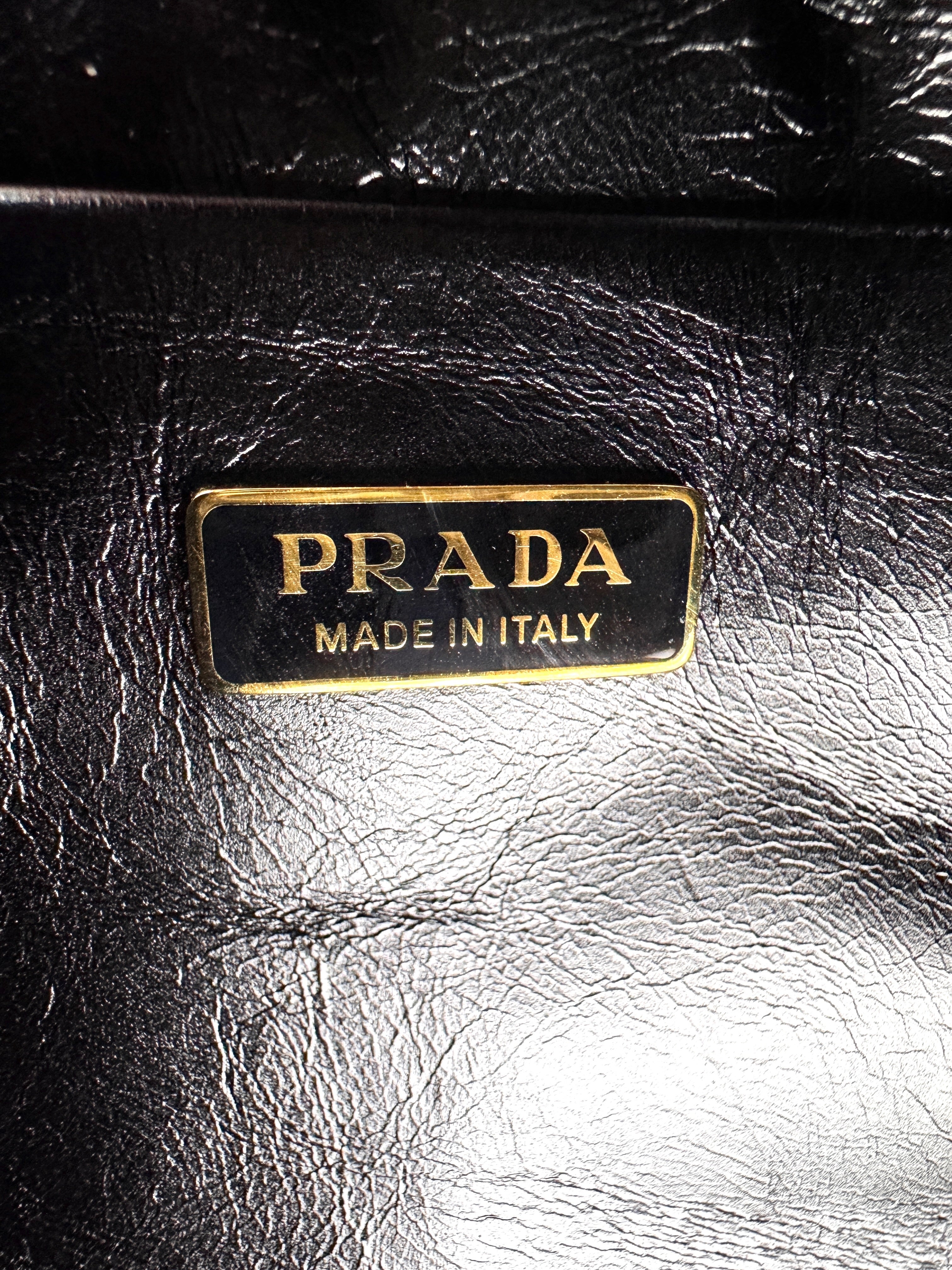 Prada Bonnie Black Glossy Lambskin Shoulder Bag