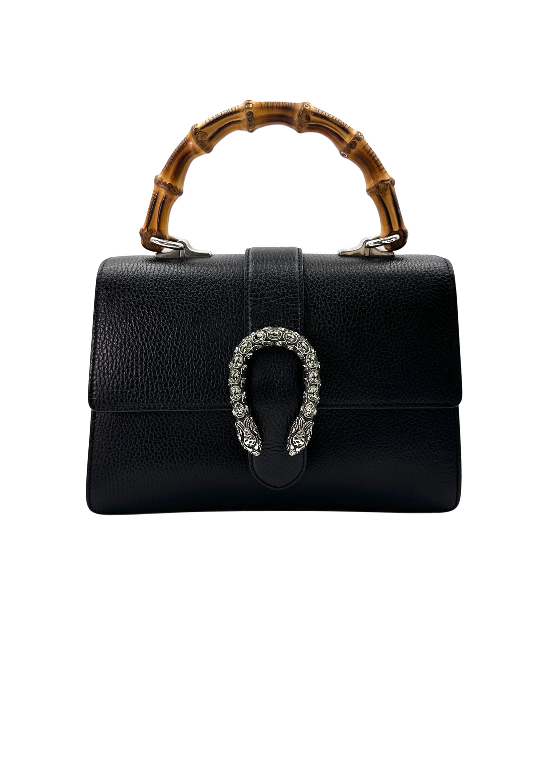 Gucci Dionysus Black Leather Bamboo Top Handle Bag GG845