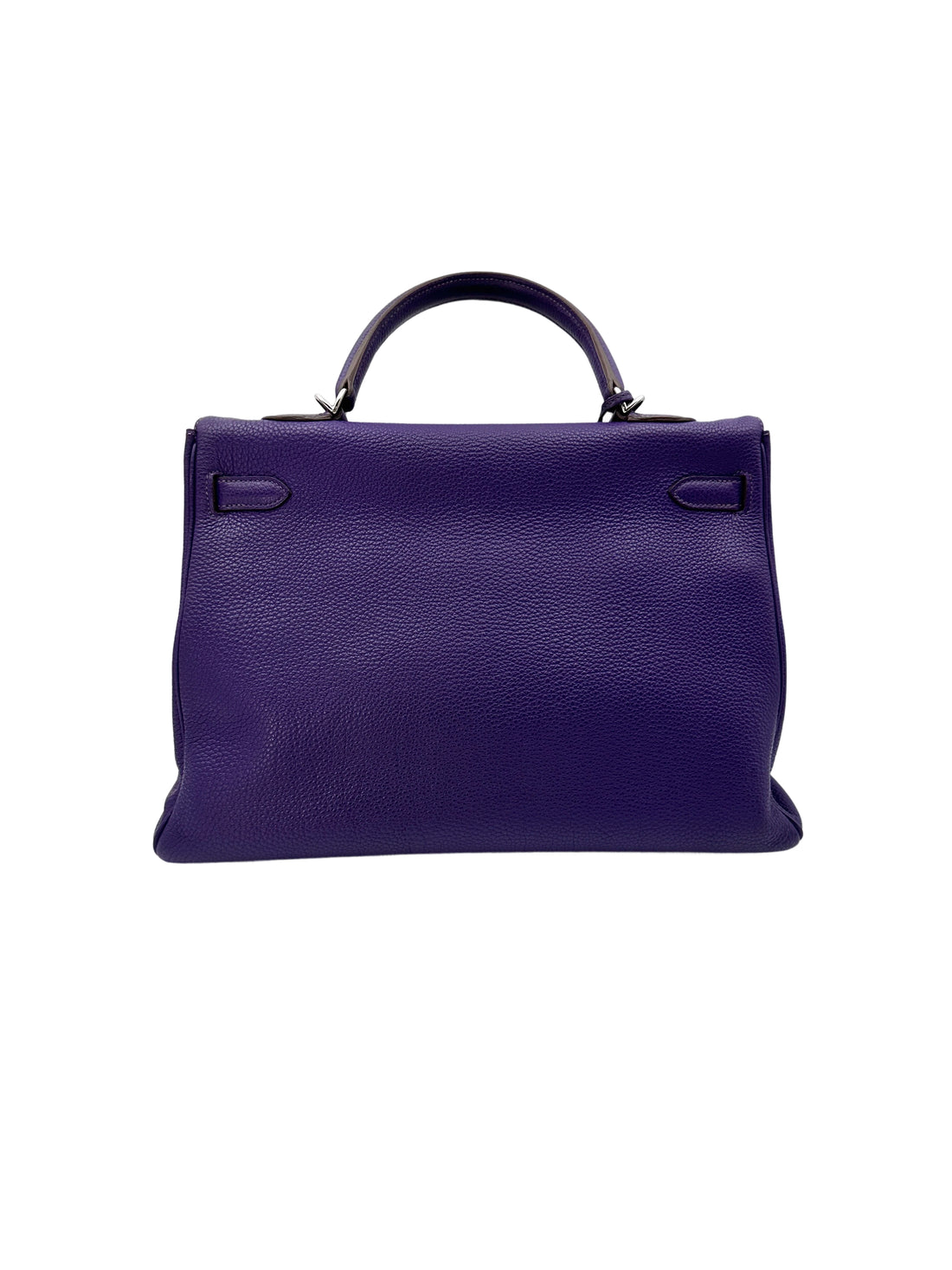 Hermes Kelly 35 Purple Leather Handle Bag With Silver Hardware HR94