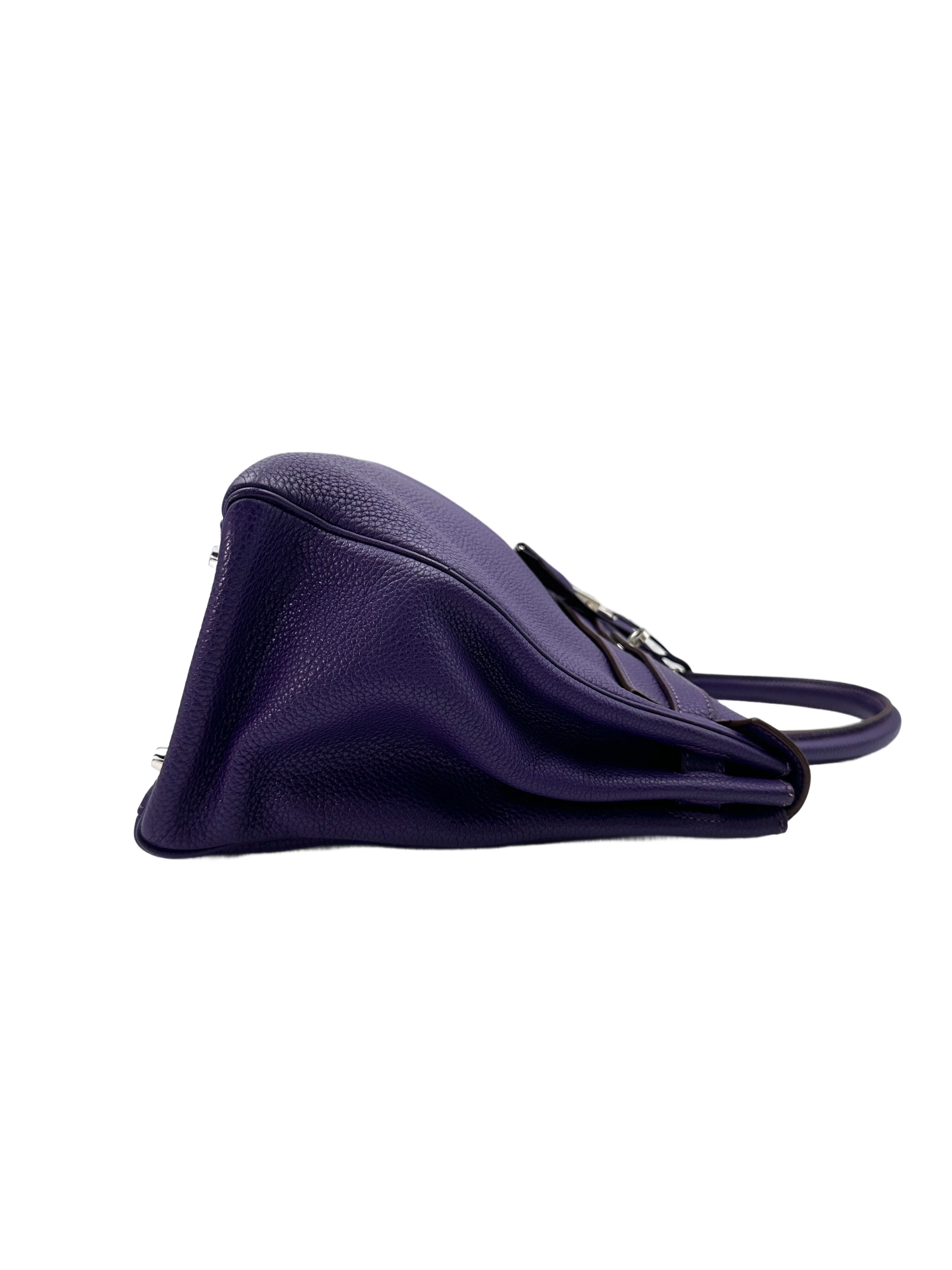 Hermes Kelly 35 Purple Leather Handle Bag With Silver Hardware HR94