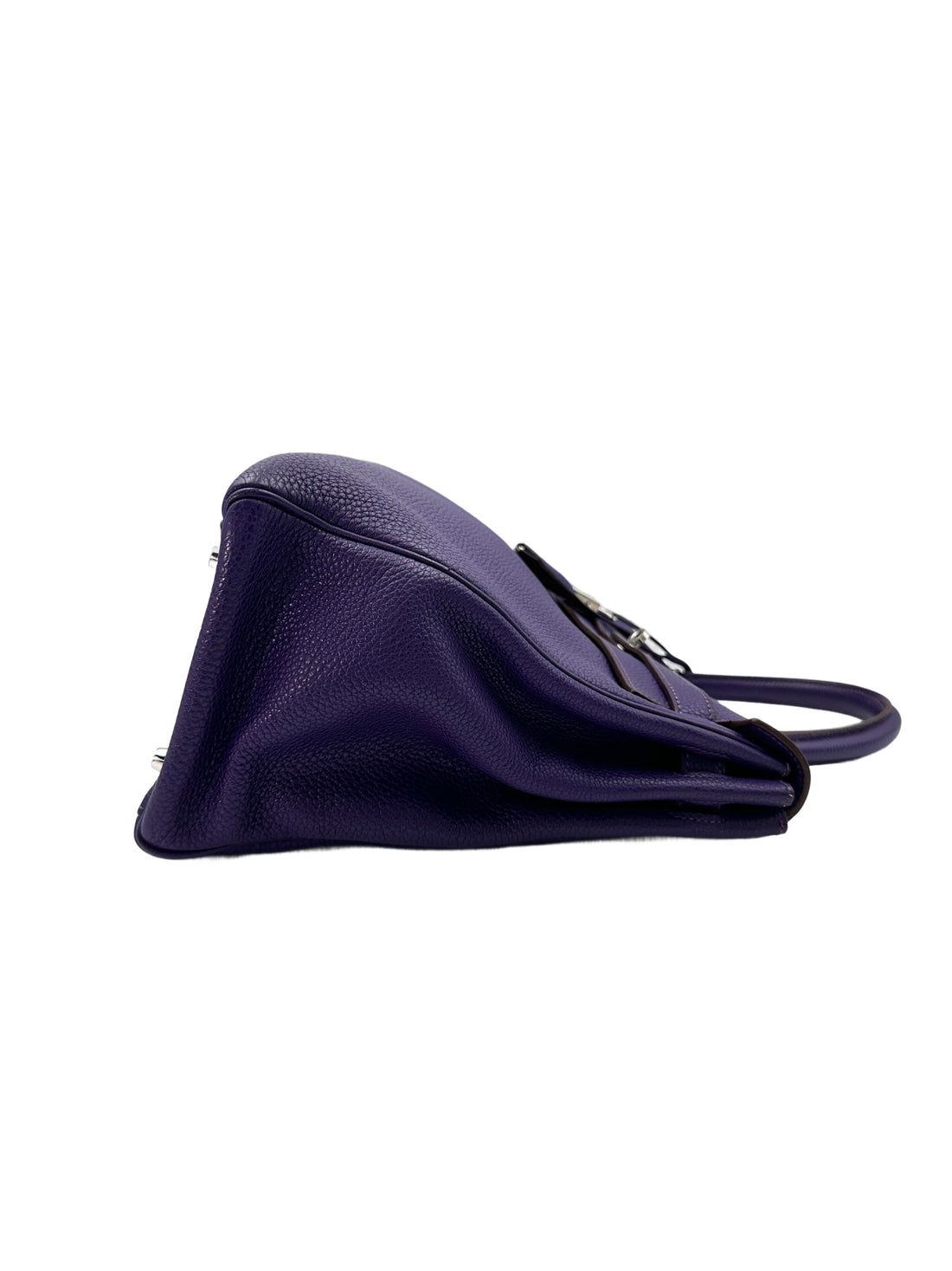 Hermes Kelly 35 Purple Leather Handle Bag With Silver Hardware HR94