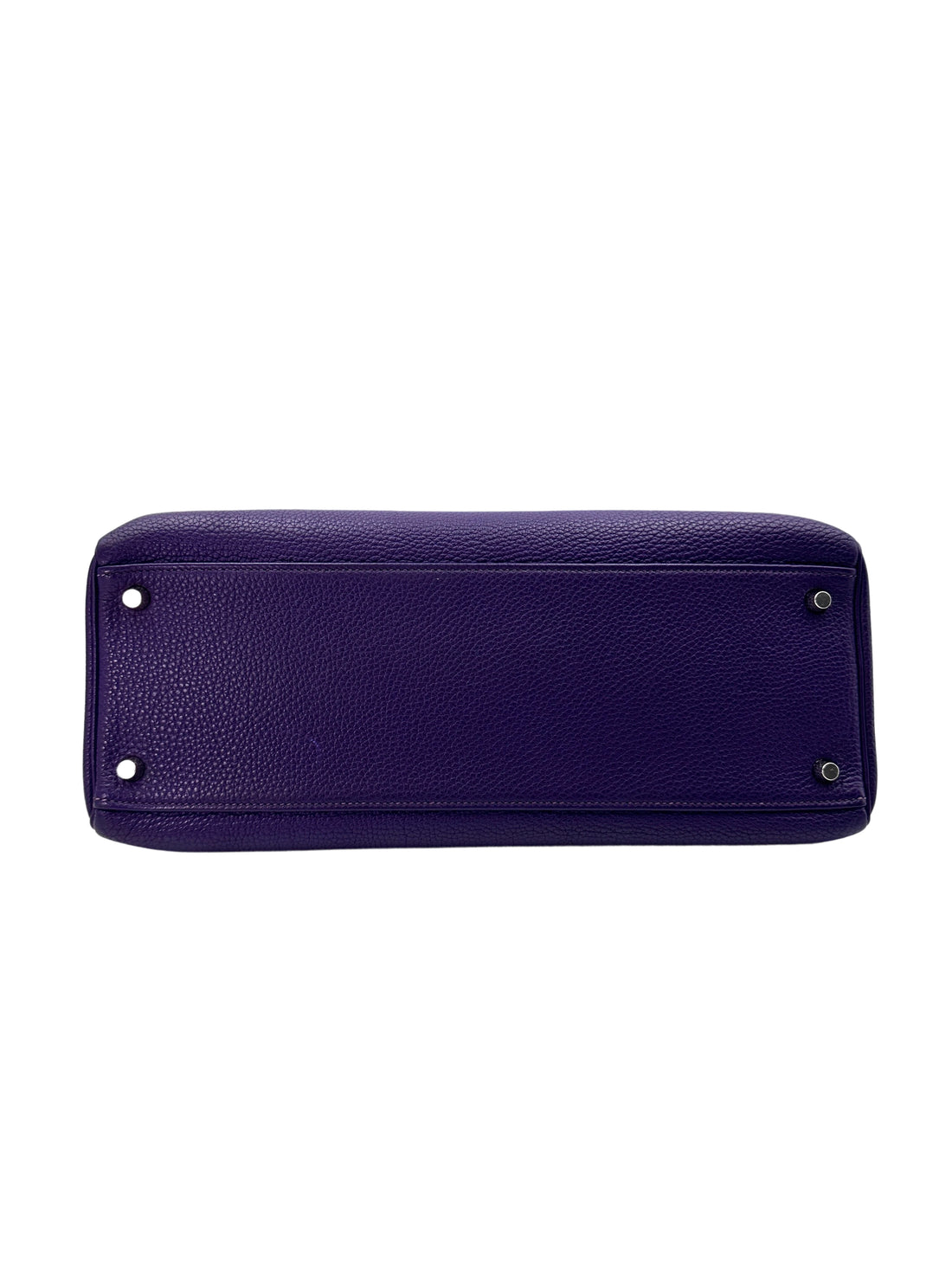 Hermes Kelly 35 Purple Leather Handle Bag With Silver Hardware HR94