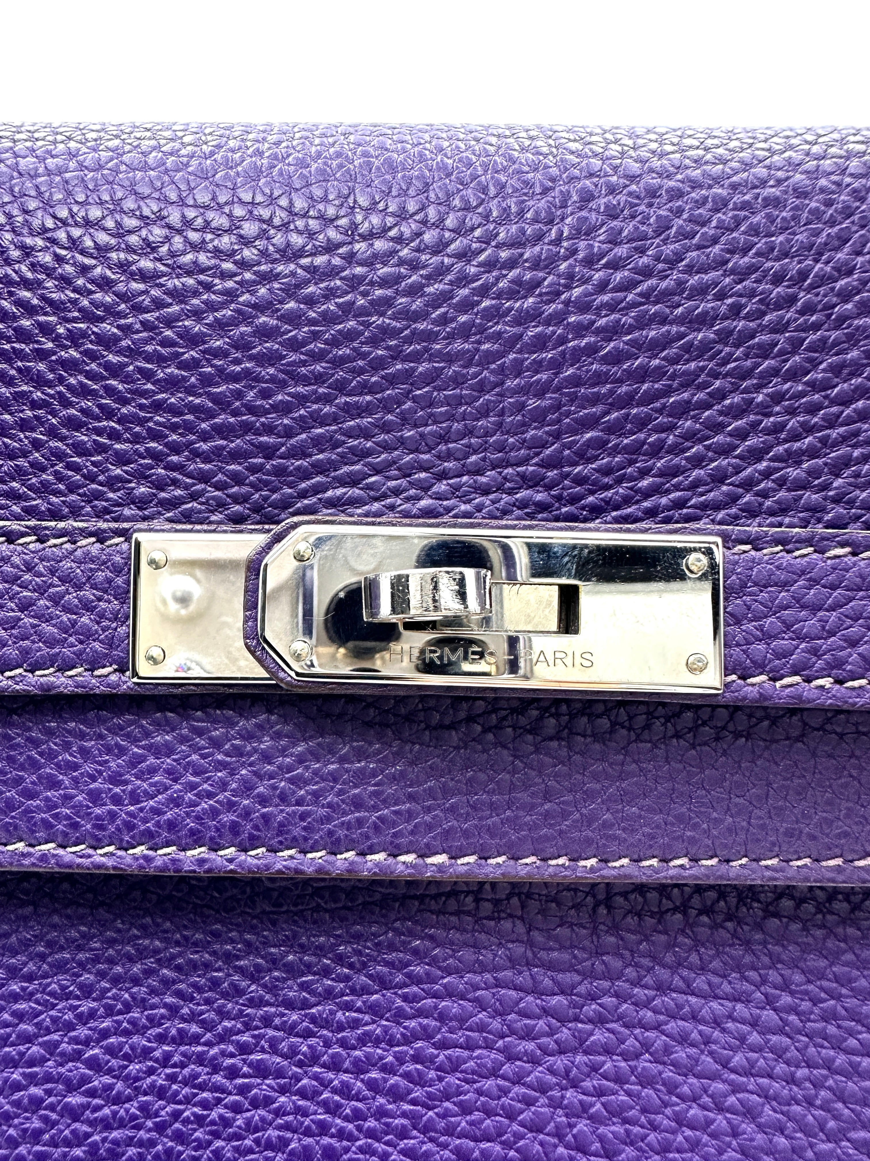 Hermes Kelly 35 Purple Leather Handle Bag With Silver Hardware HR94