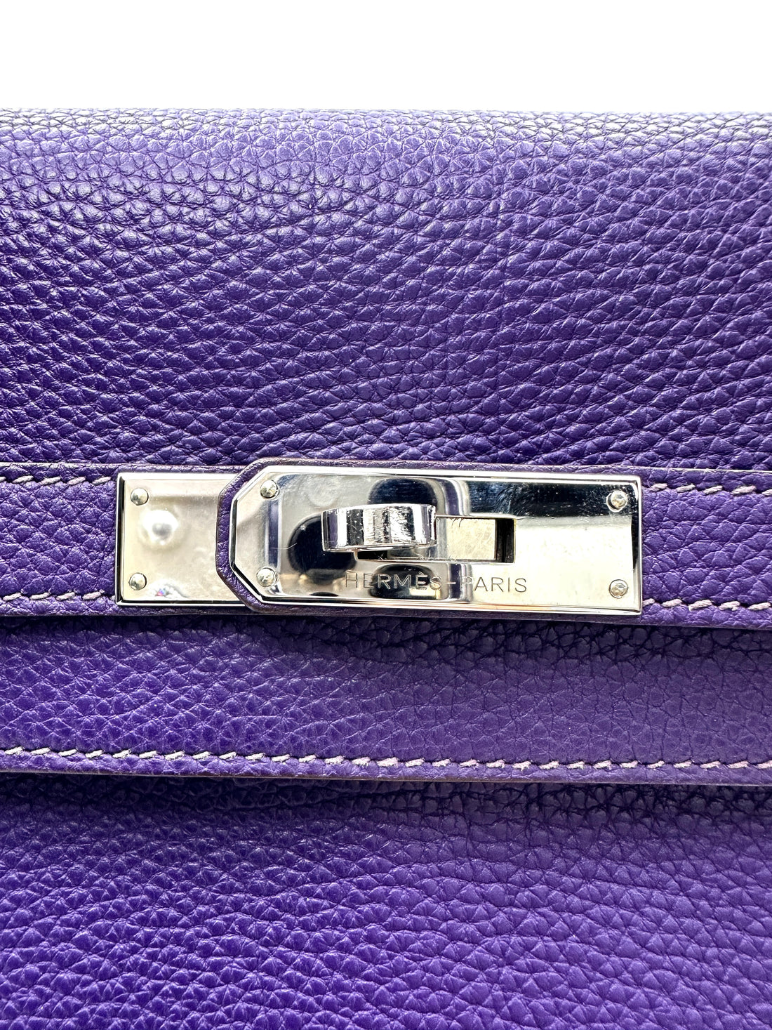 Hermes Kelly 35 Purple Leather Handle Bag With Silver Hardware HR94