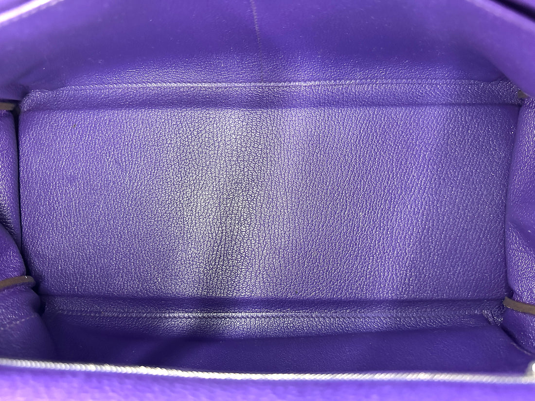 Hermes Kelly 35 Purple Leather Handle Bag With Silver Hardware HR94