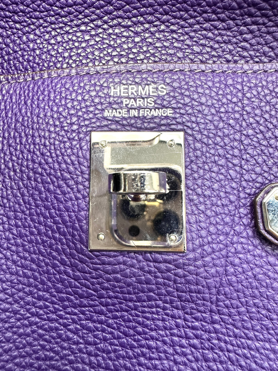 Hermes Kelly 35 Purple Leather Handle Bag With Silver Hardware HR94