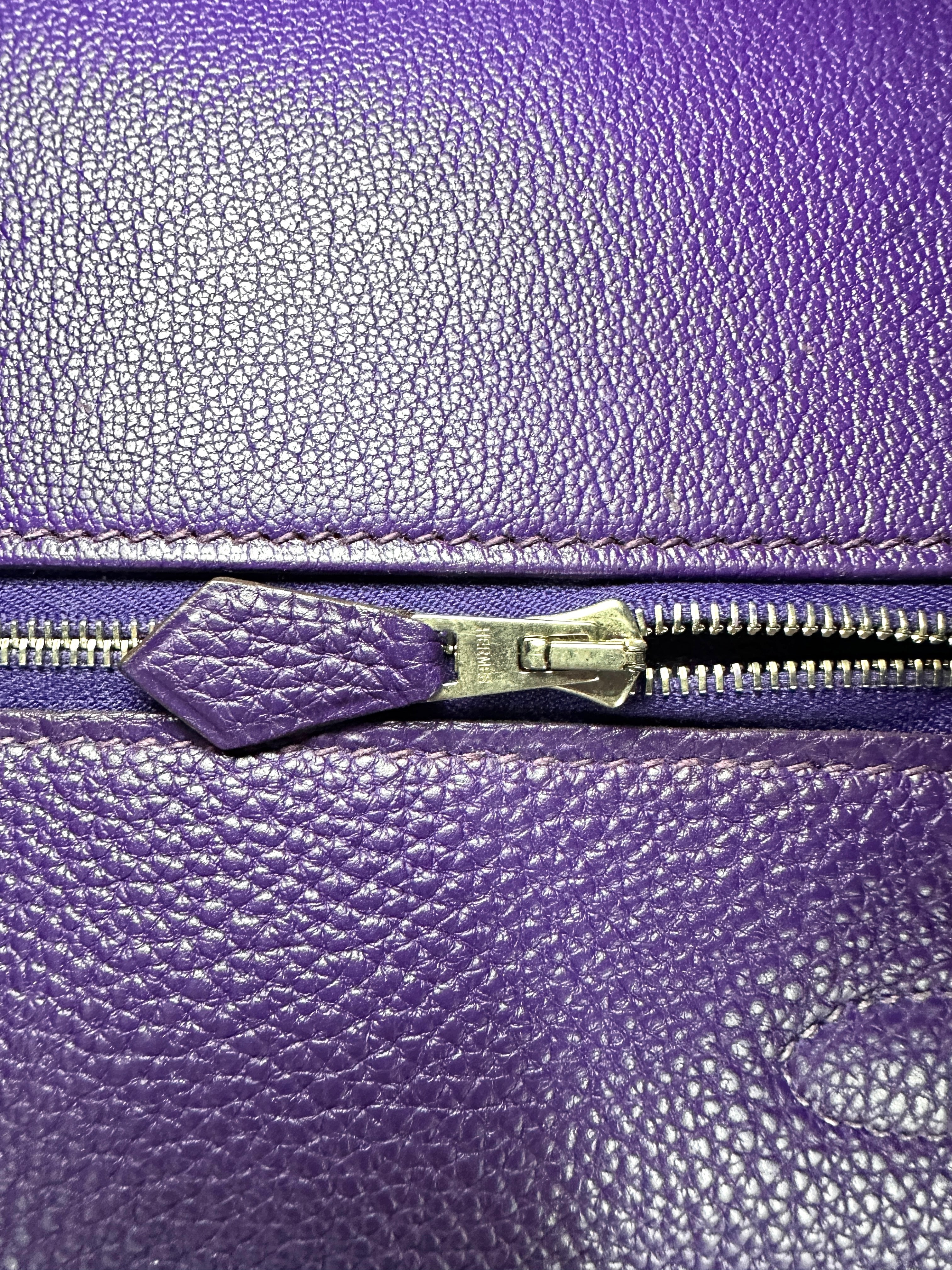 Hermes Kelly 35 Purple Leather Handle Bag With Silver Hardware HR94