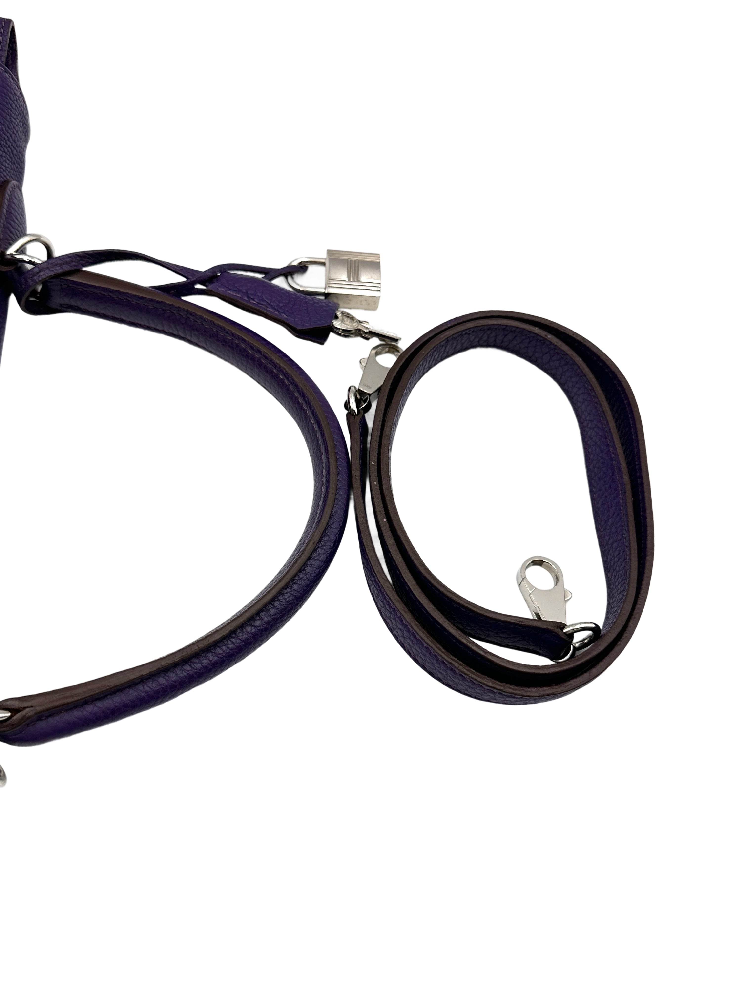 Hermes Kelly 35 Purple Leather Handle Bag With Silver Hardware HR94
