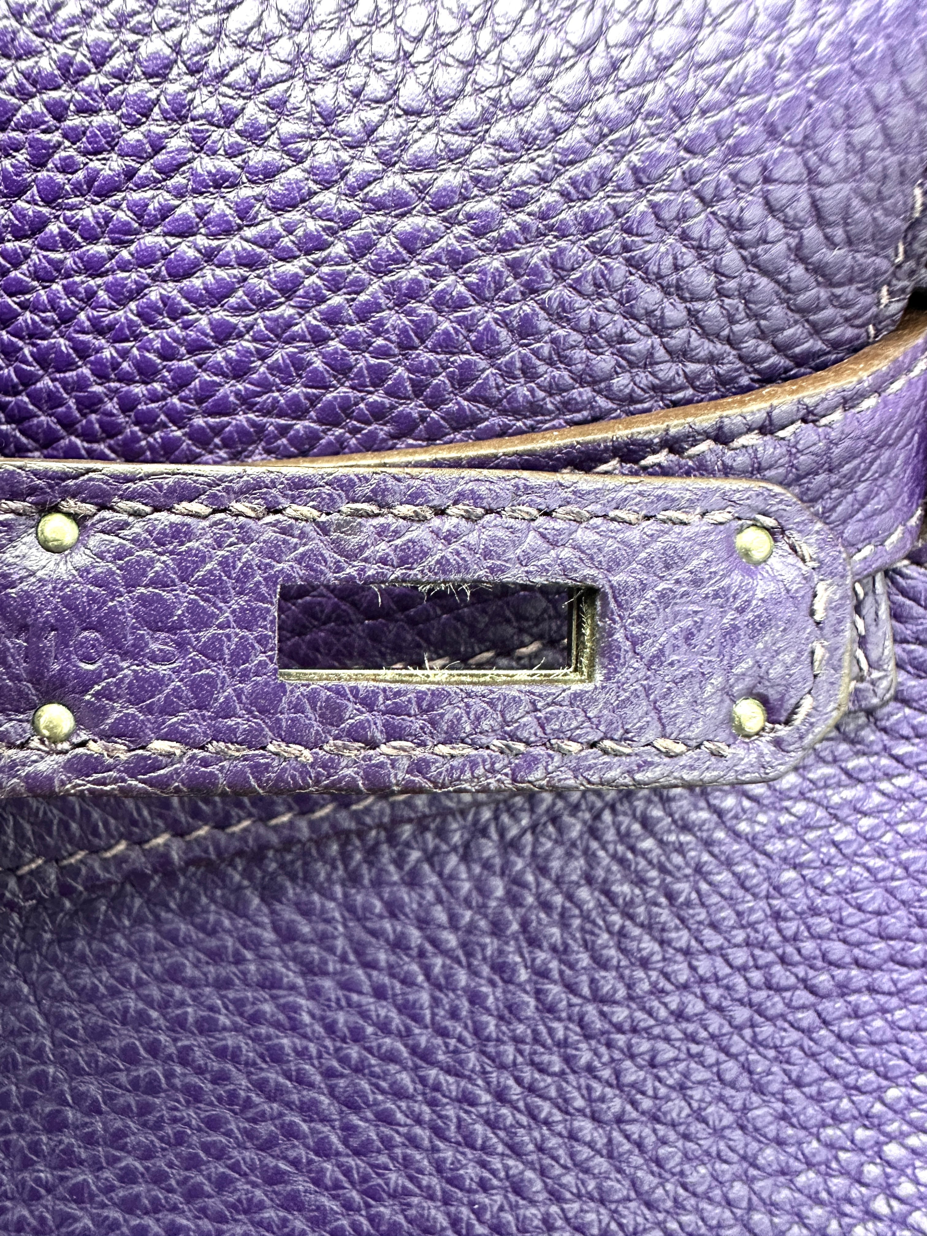Hermes Kelly 35 Purple Leather Handle Bag With Silver Hardware HR94