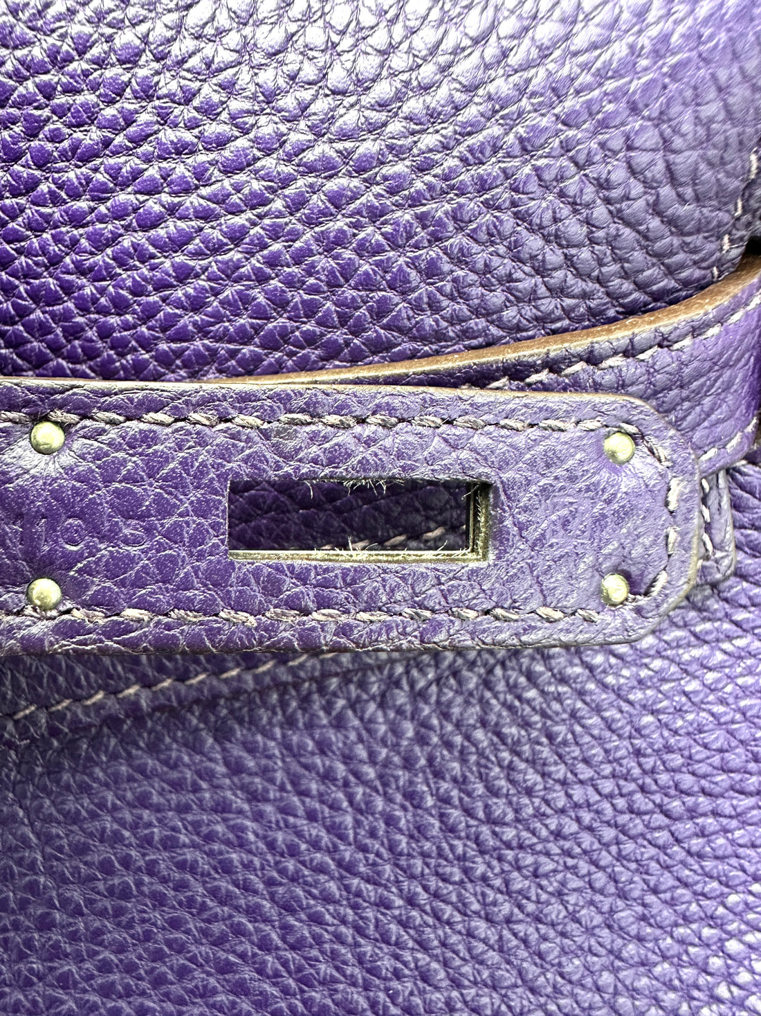 Hermes Kelly 35 Purple Leather Handle Bag With Silver Hardware HR94