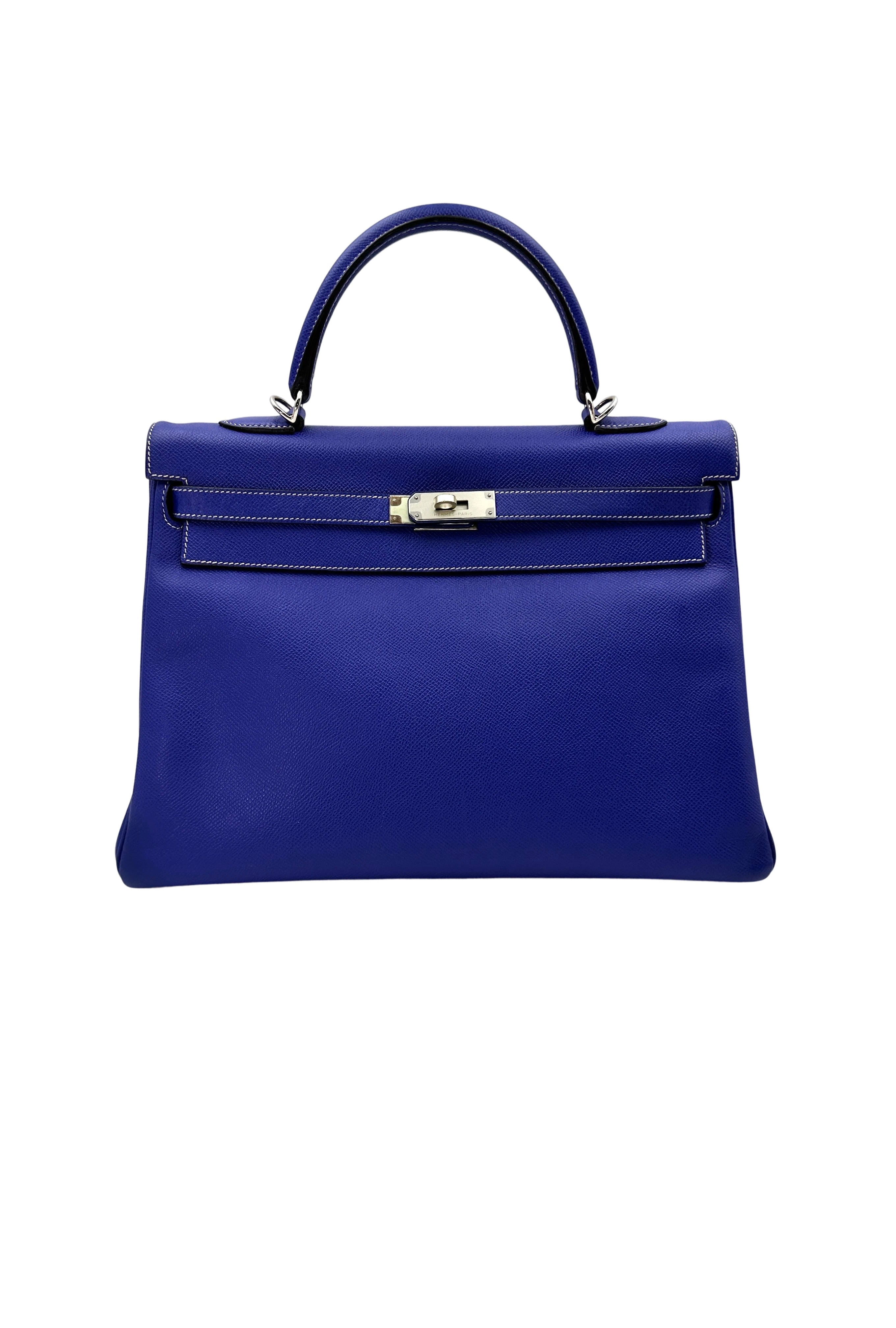 Hermes Kelly 35 Blue Leather Handle Bag With Silver Hardware HR92