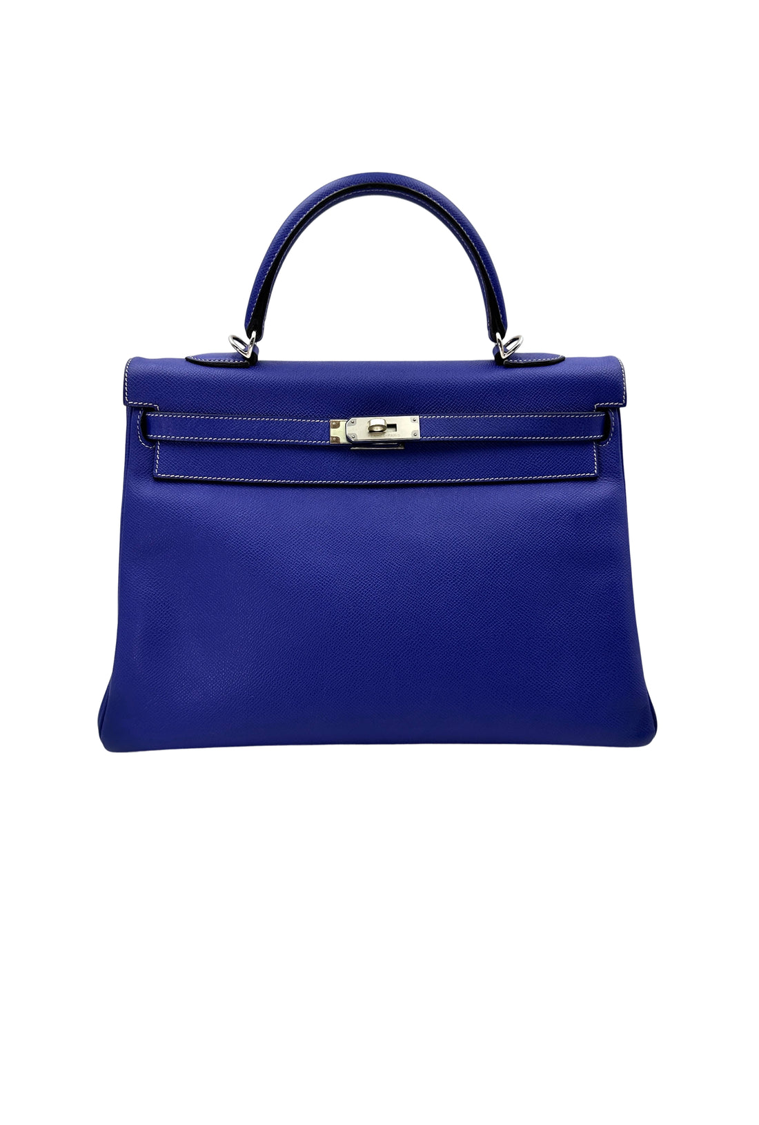 Hermes Kelly 35 Blue Leather Handle Bag With Silver Hardware HR92
