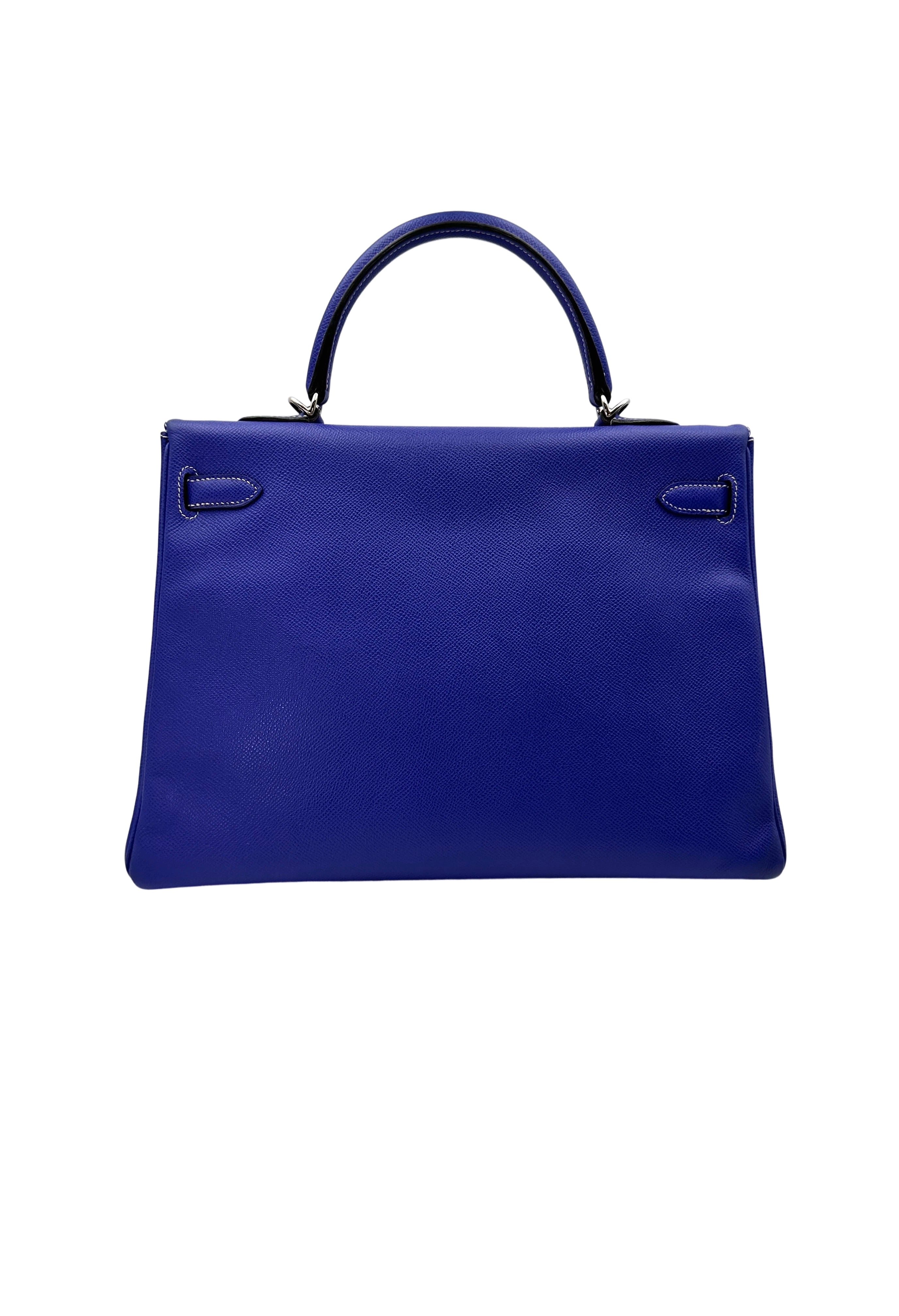 Hermes Kelly 35 Blue Leather Handle Bag With Silver Hardware HR92