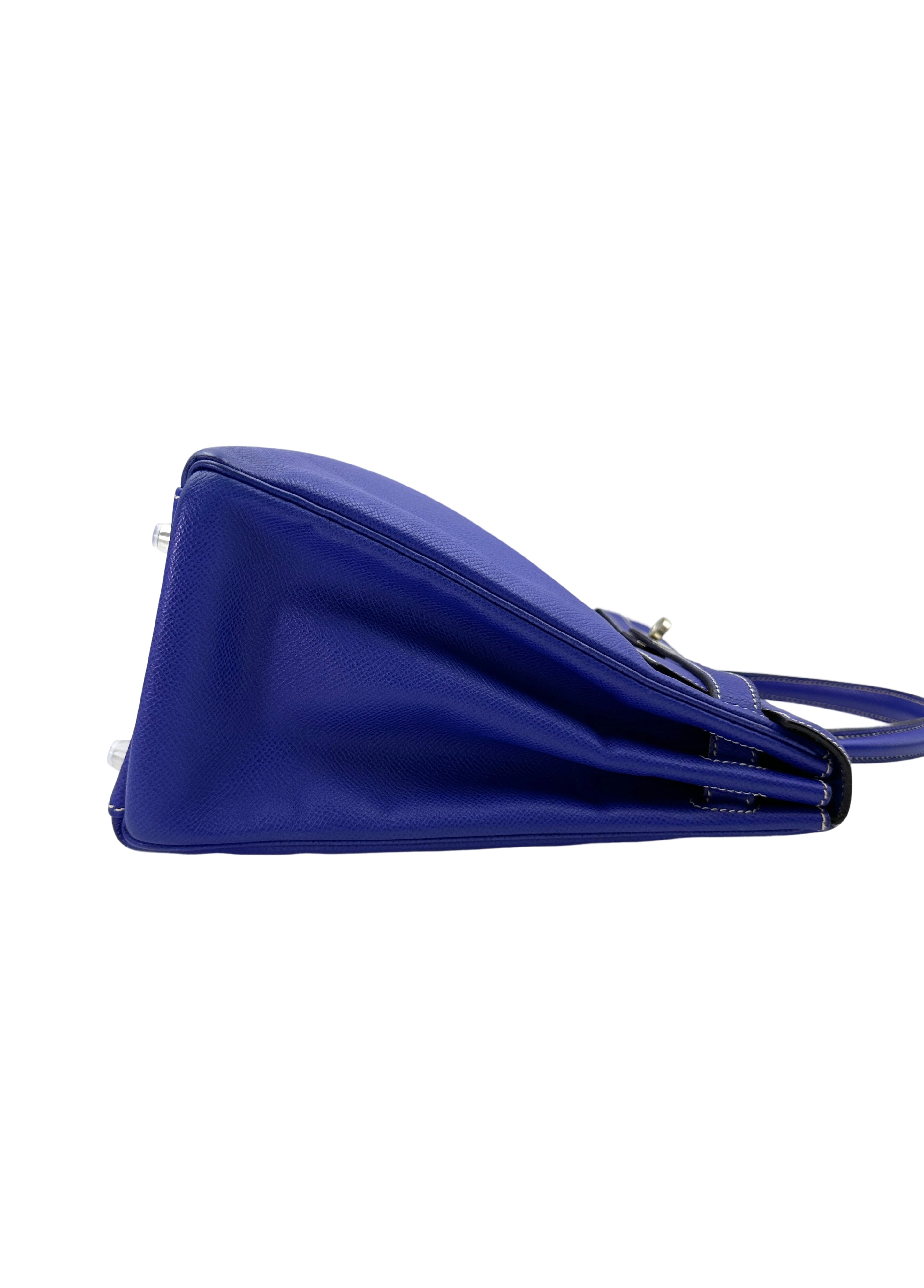 Hermes Kelly 35 Blue Leather Handle Bag With Silver Hardware HR92