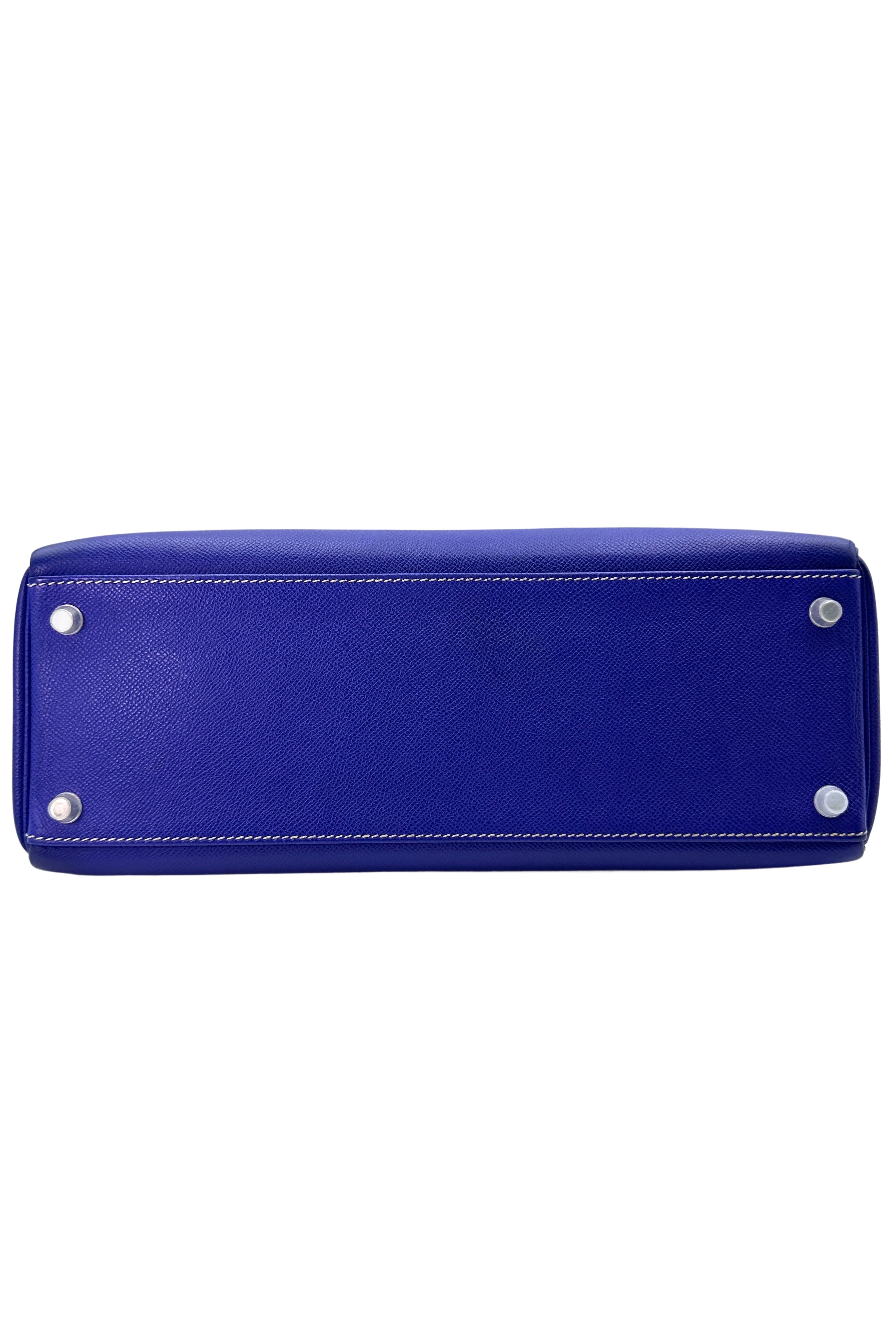 Hermes Kelly 35 Blue Leather Handle Bag With Silver Hardware HR92