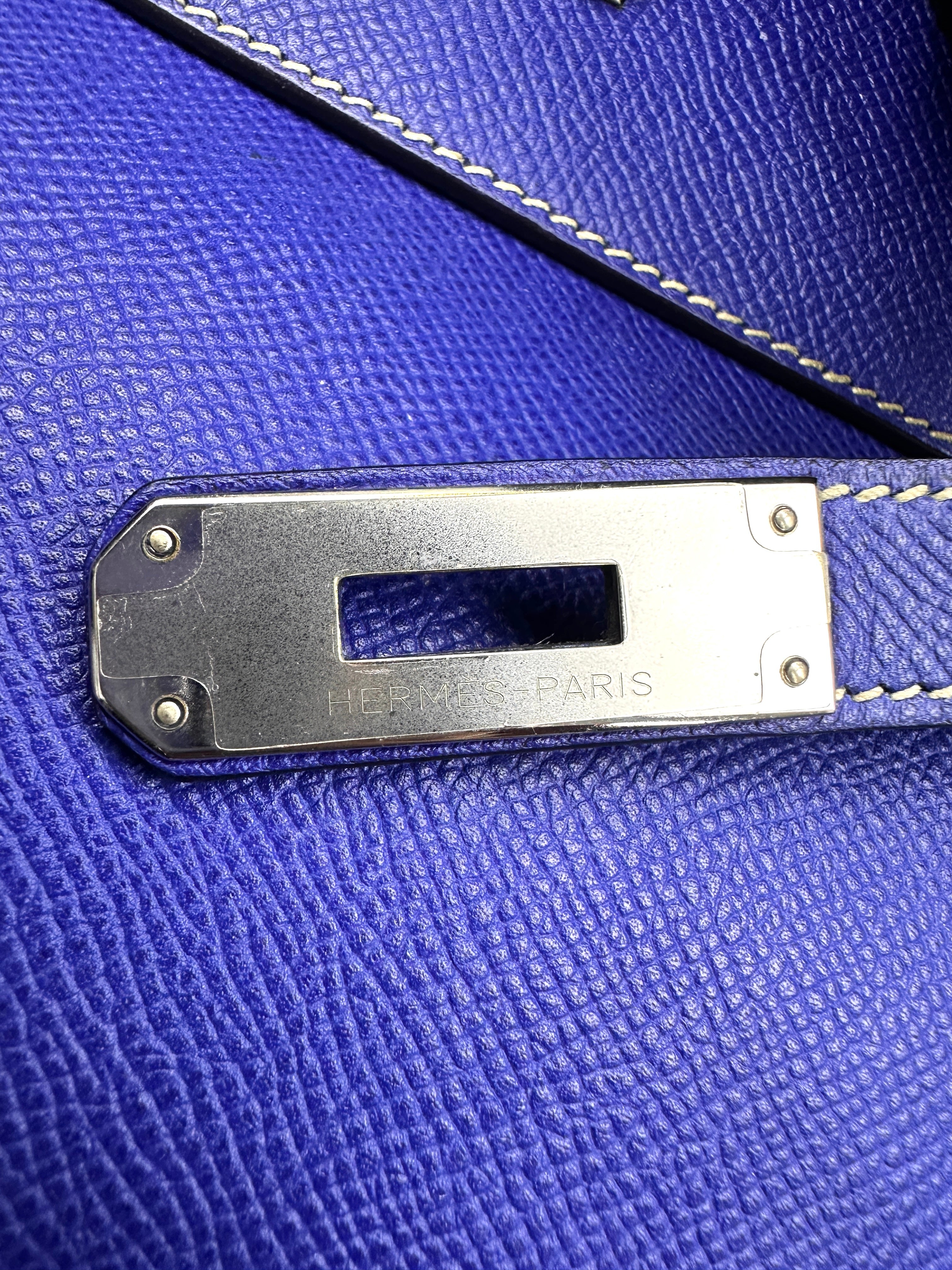 Hermes Kelly 35 Blue Leather Handle Bag With Silver Hardware HR92