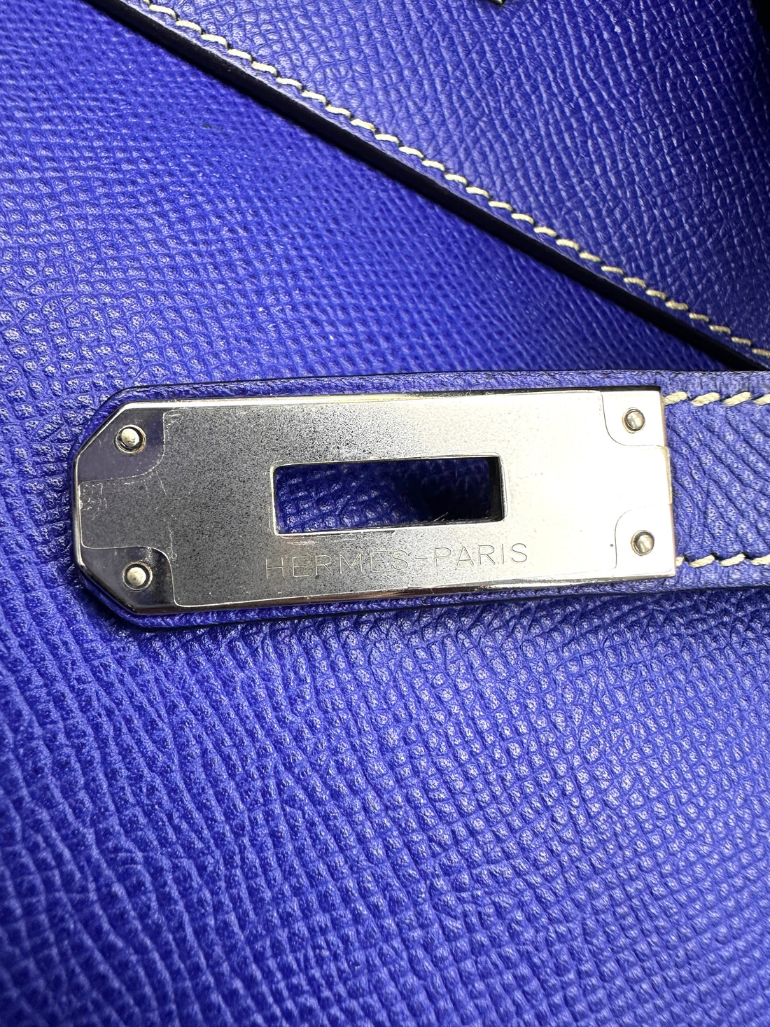 Hermes Kelly 35 Blue Leather Handle Bag With Silver Hardware HR92