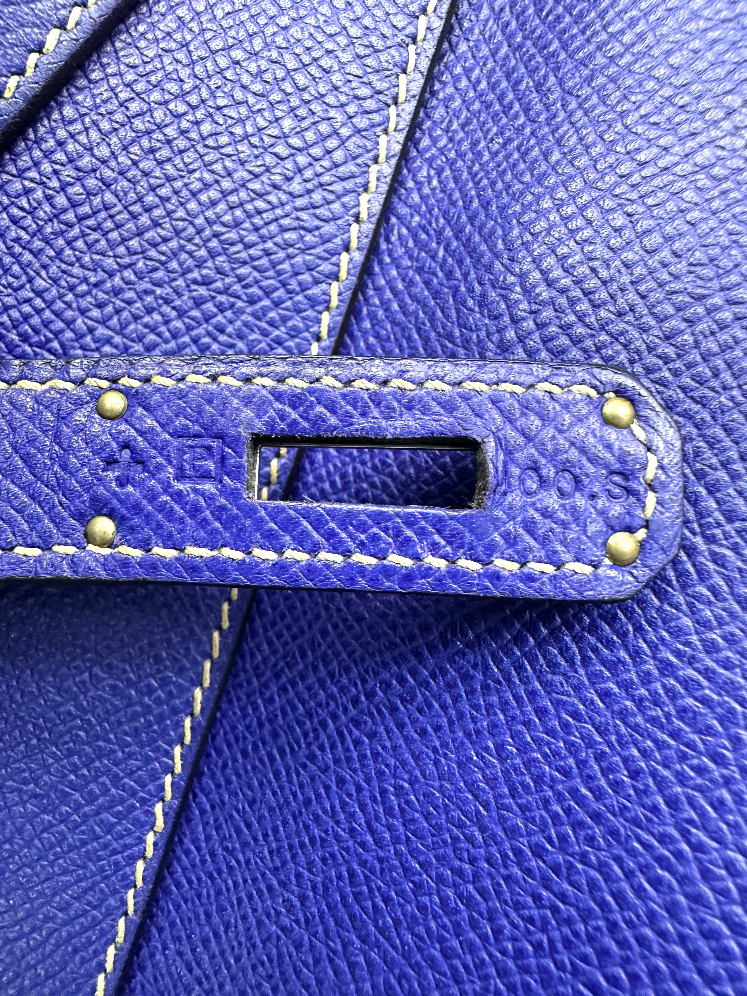 Hermes Kelly 35 Blue Leather Handle Bag With Silver Hardware HR92