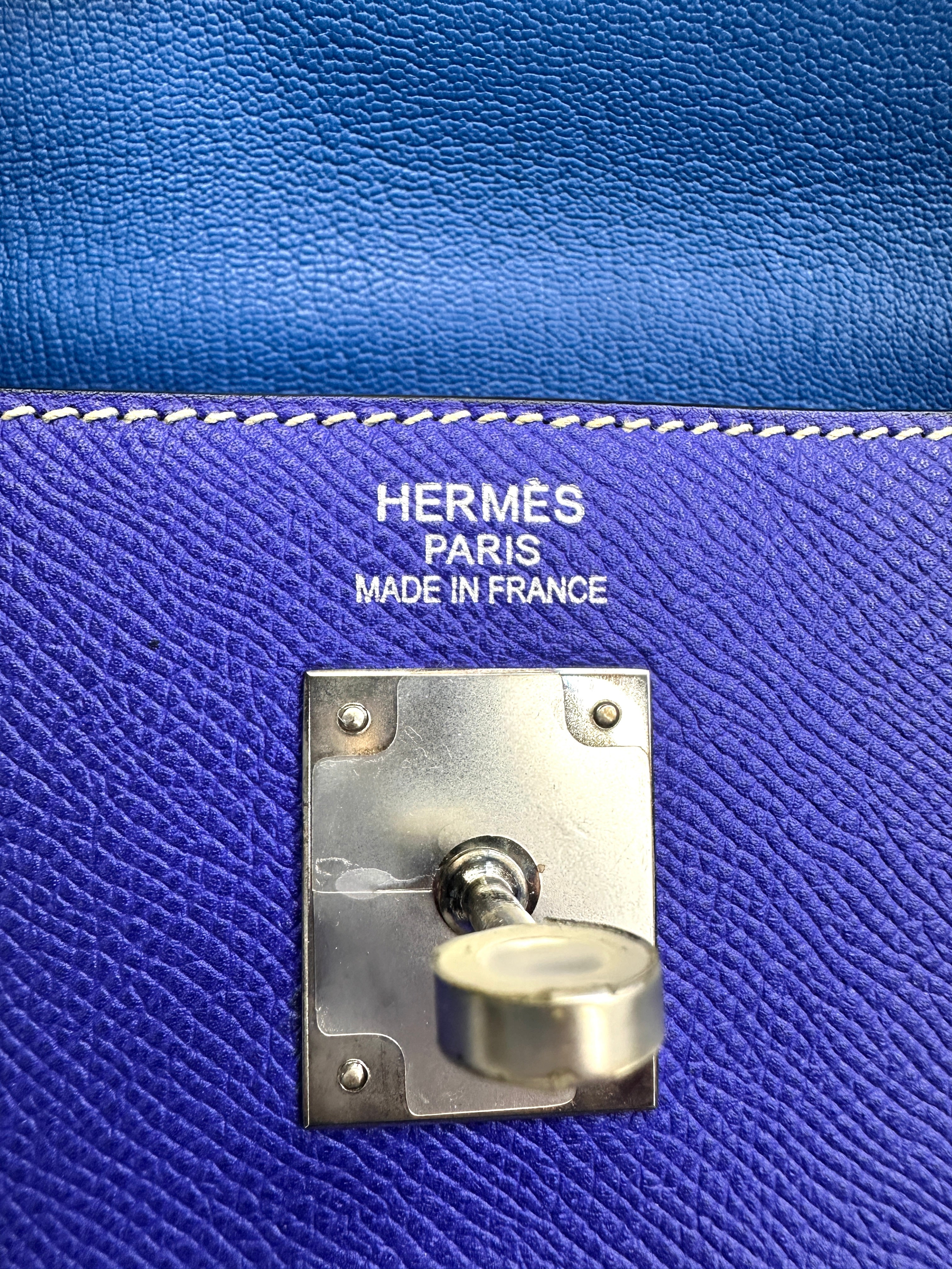 Hermes Kelly 35 Blue Leather Handle Bag With Silver Hardware HR92