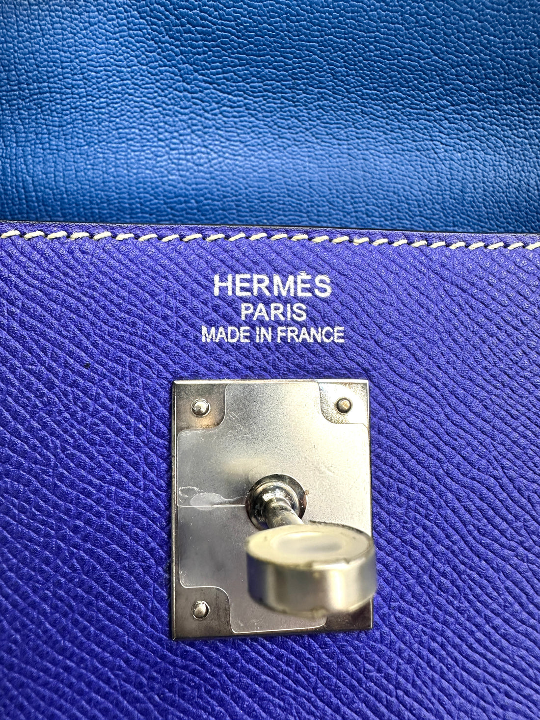 Hermes Kelly 35 Blue Leather Handle Bag With Silver Hardware HR92