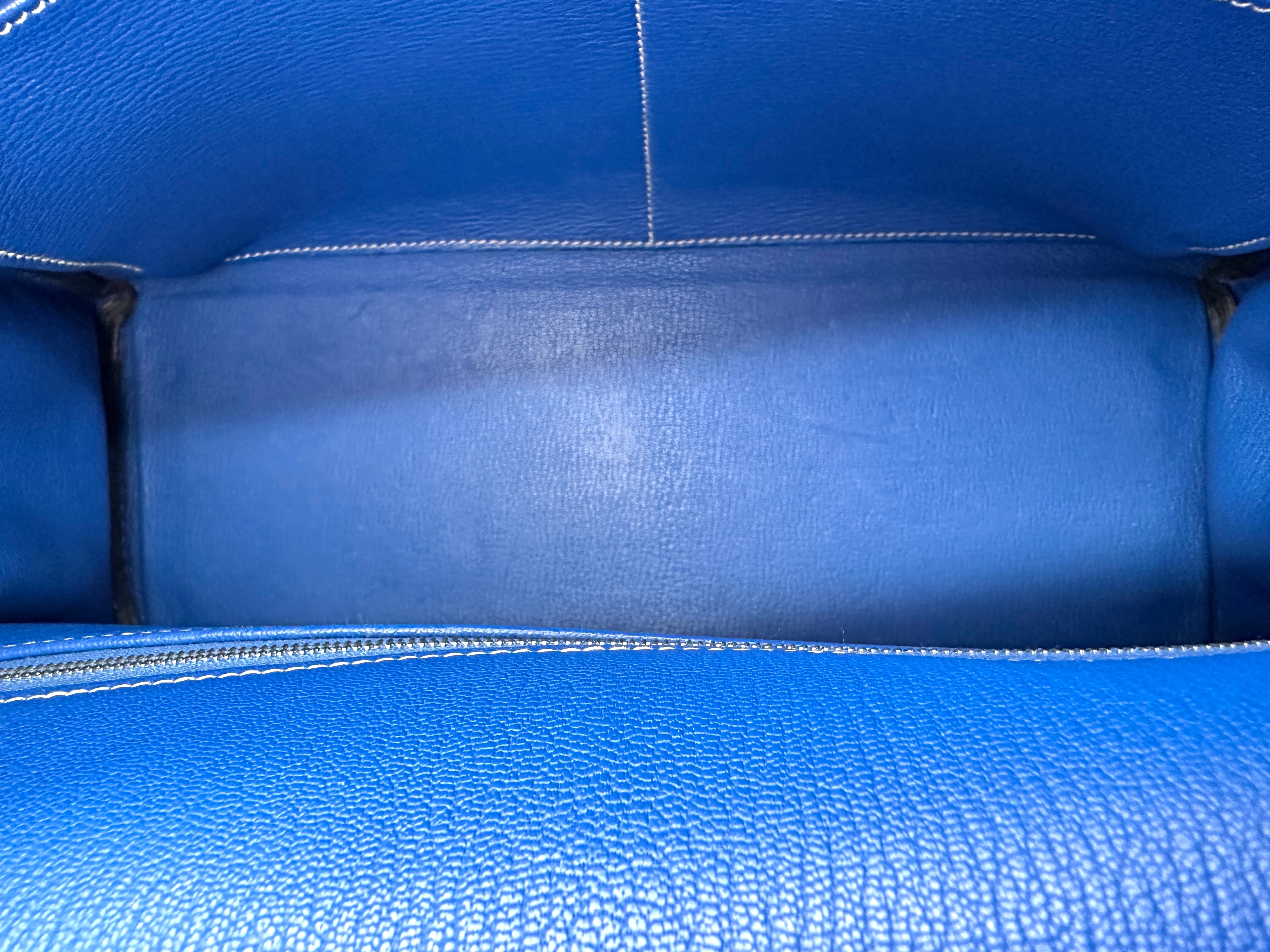 Hermes Kelly 35 Blue Leather Handle Bag With Silver Hardware HR92