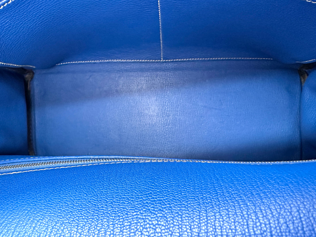 Hermes Kelly 35 Blue Leather Handle Bag With Silver Hardware HR92