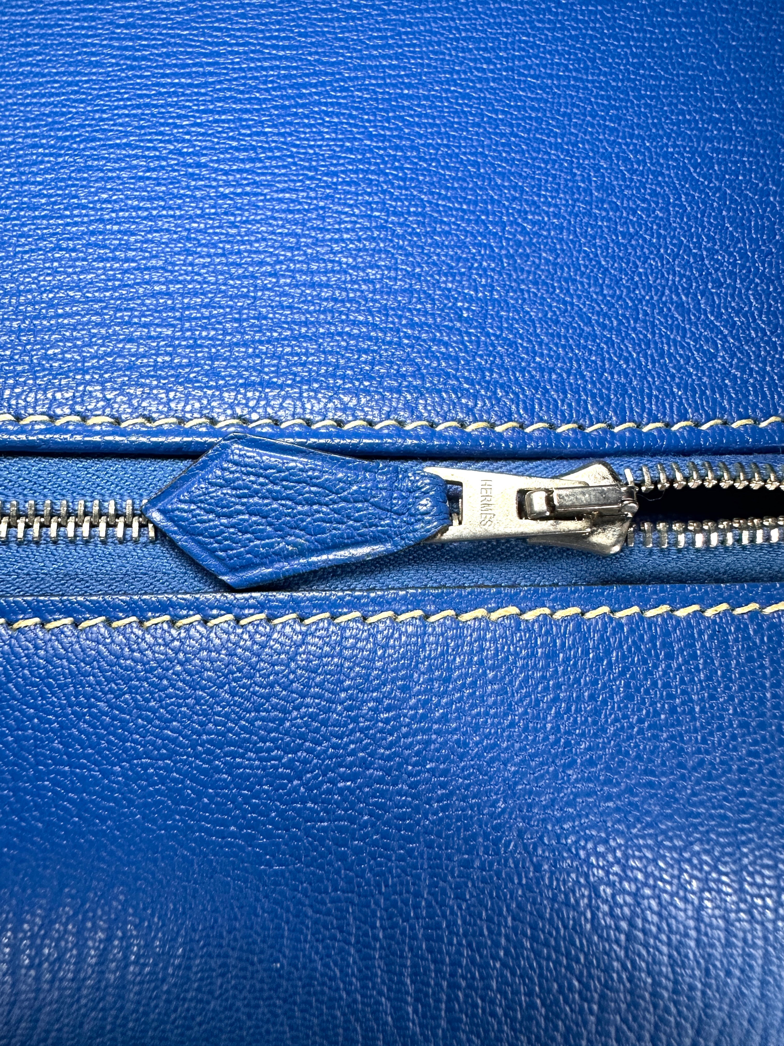 Hermes Kelly 35 Blue Leather Handle Bag With Silver Hardware HR92