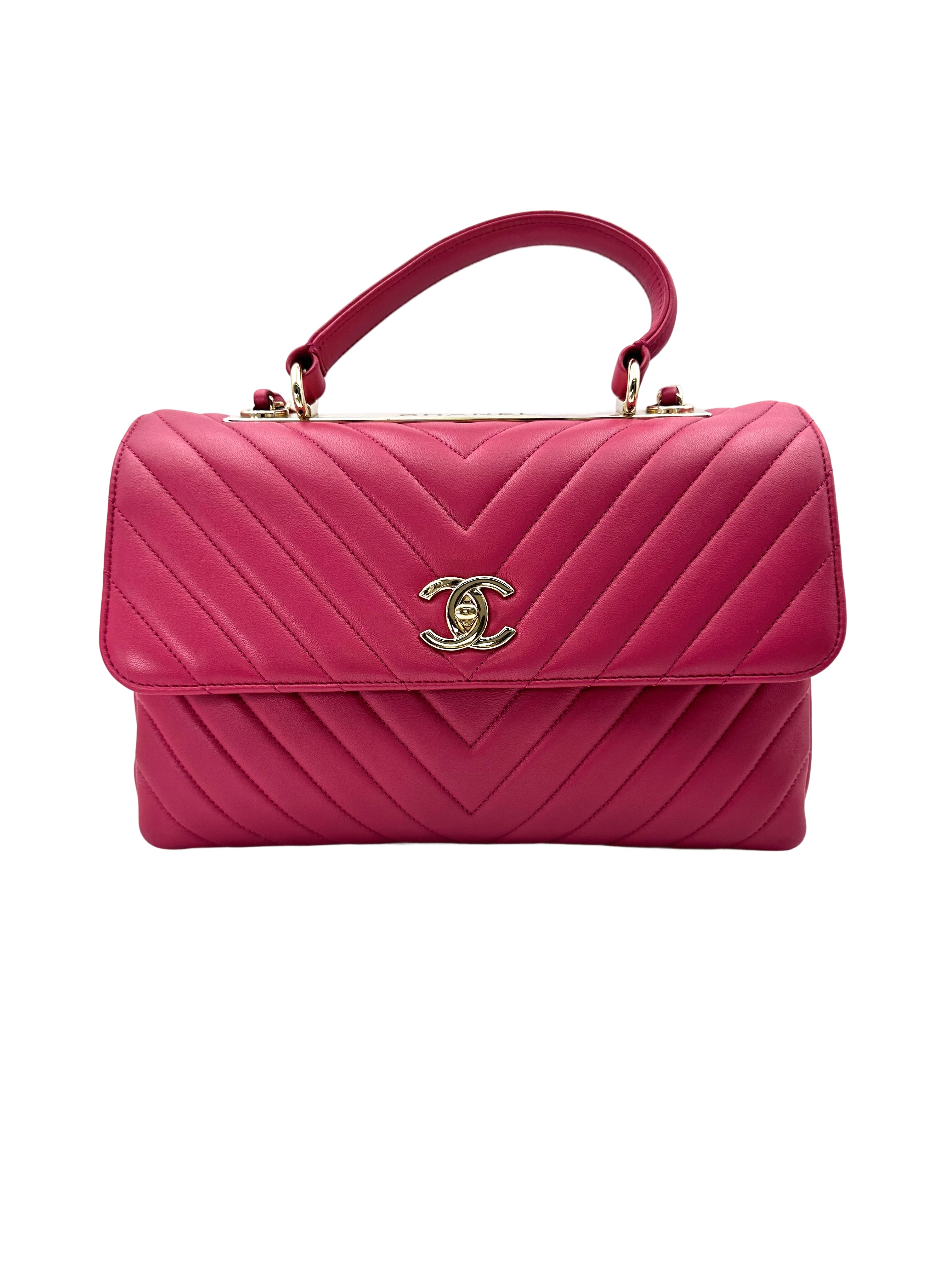 Chanel Trendy CC Pink Chevron Quilted Lambskin Flap Bag With Gold Hardware(27***30) IRIS157